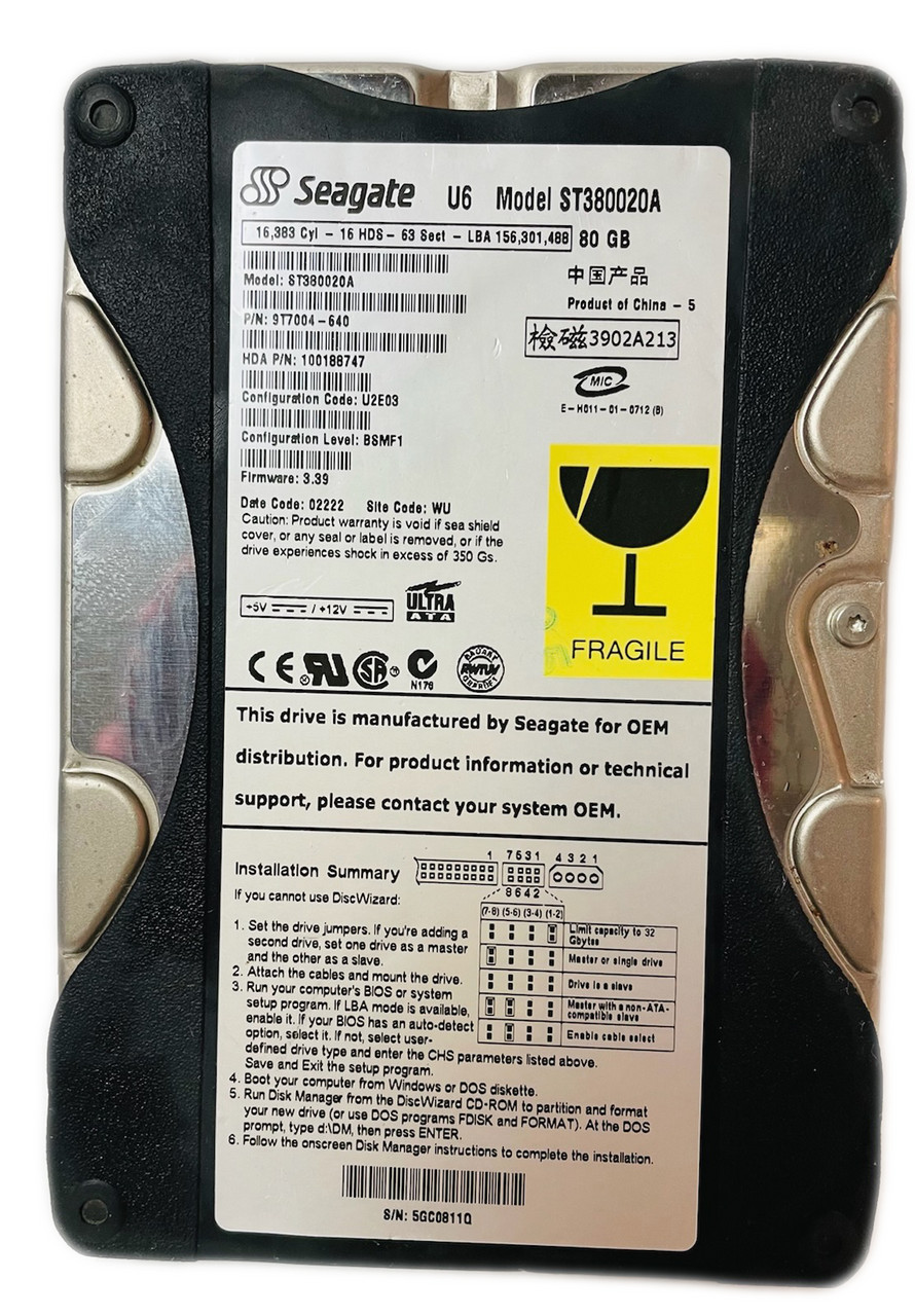 ST380020A Hard Disk Drive U6 80GB Internal 5400RPM 3.5" HDD