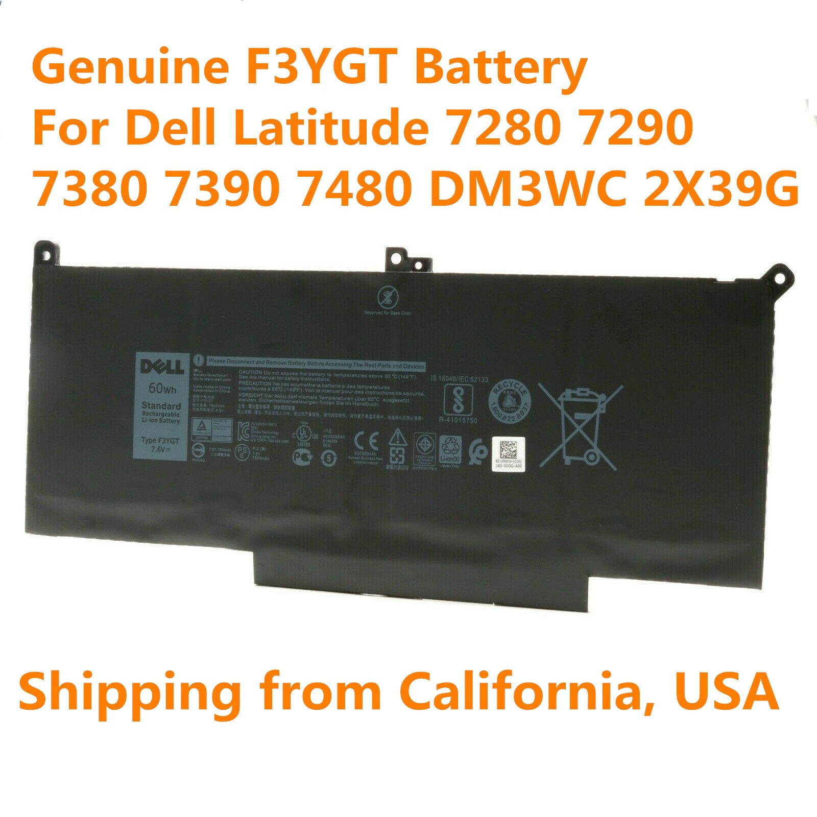 Genuine F3YGT DM3WC Battery For Latitude12 13 14 7280 7290 7380 7390 7480 DM6WC