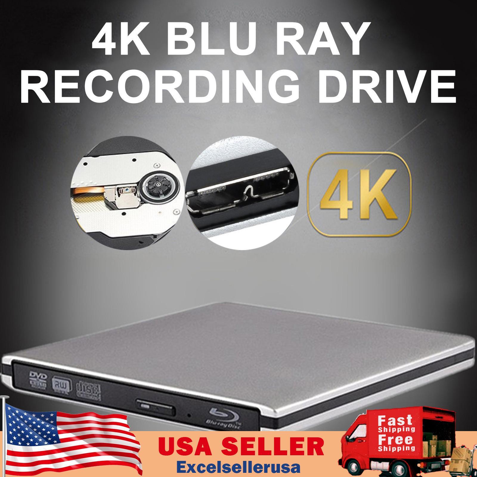 4K UHD Genuine Burner External USB 3.0 Super Slim DVD BD Recorder Drive Silver U