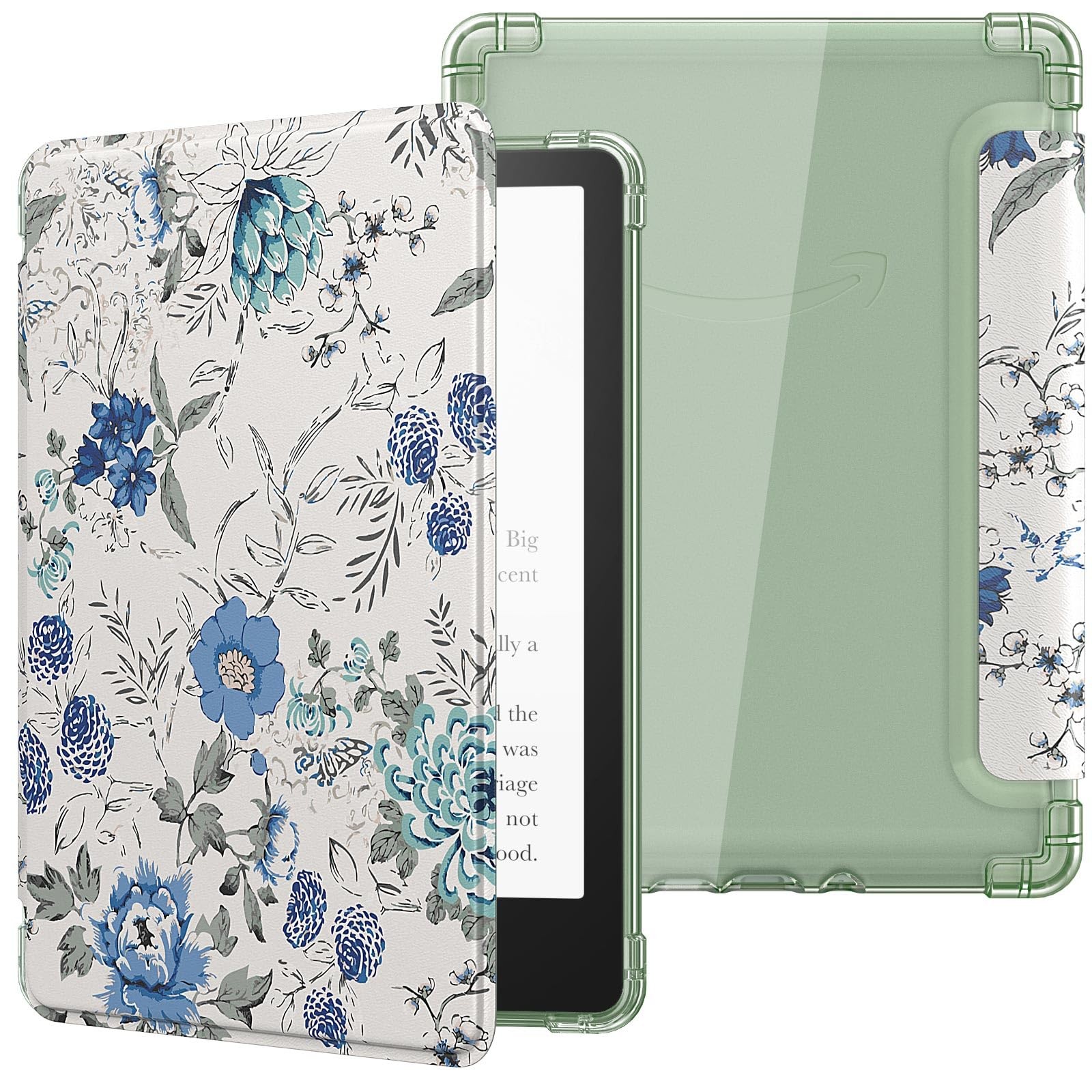 Kindle 2024 2022 Case Blue Floral Soft Tpu Auto Wake For 11Th Gen E Reader Cover