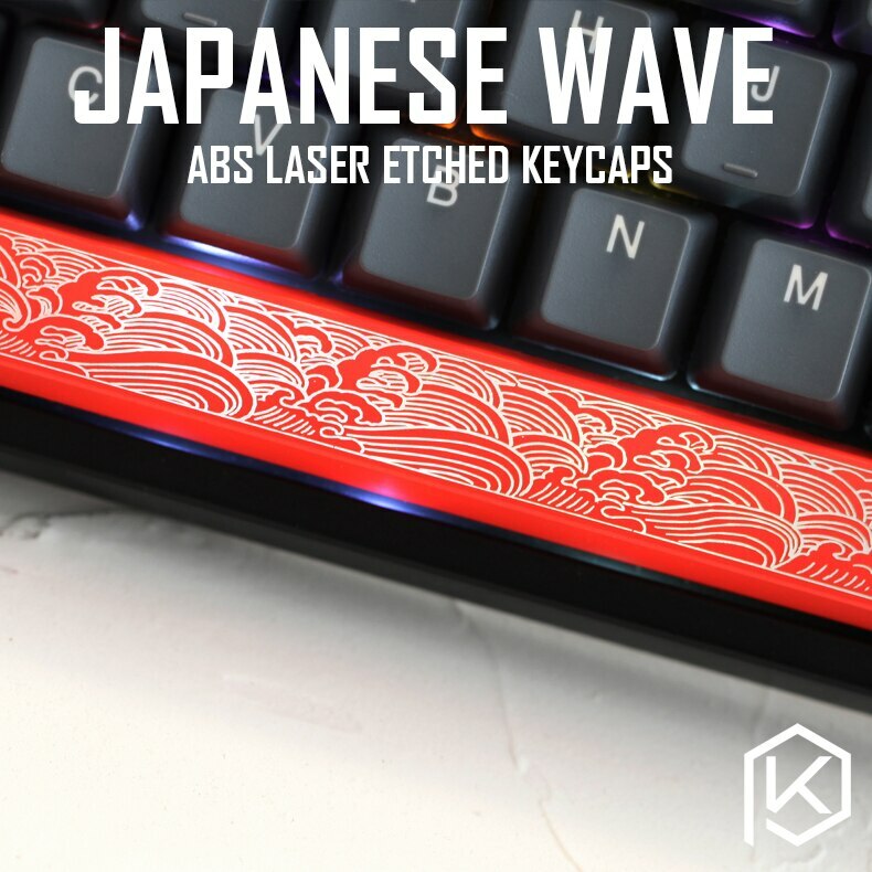 Japanese Wave Custom Keycap ABS Etched, LED black red Spacebar Cherry MX Shine