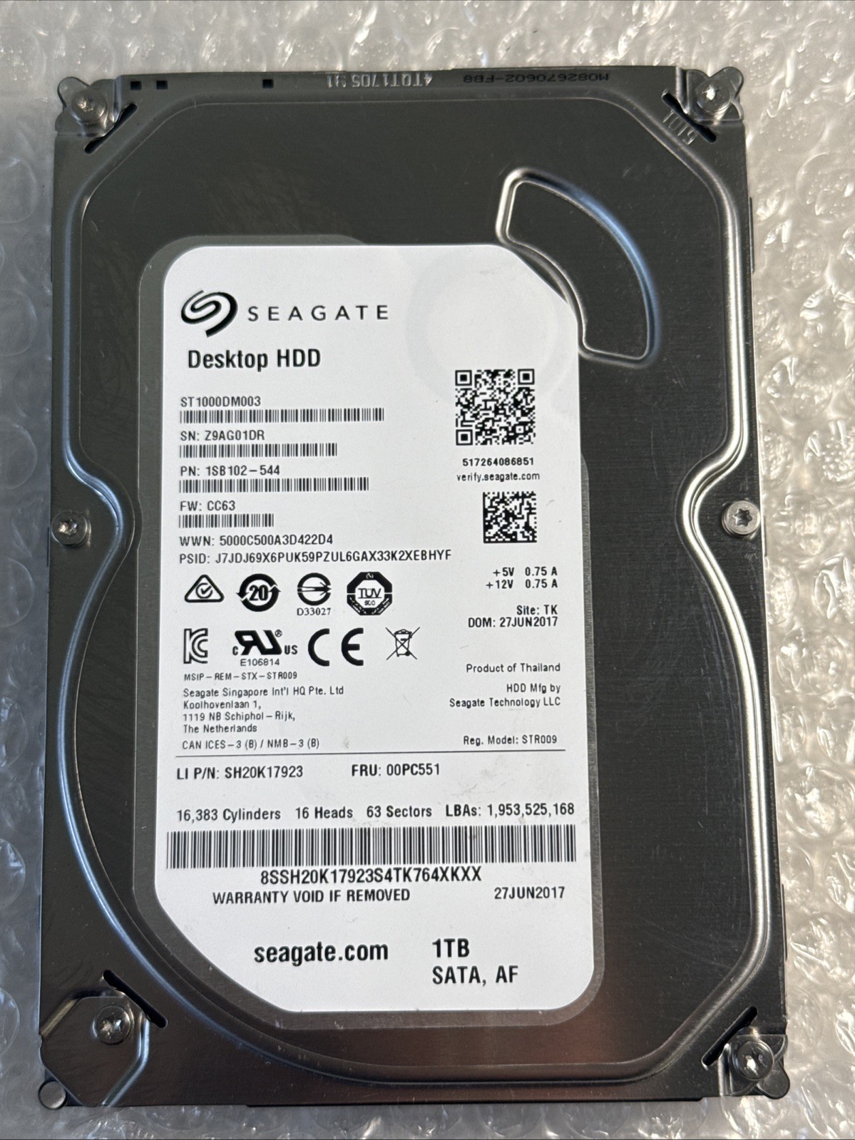 Seagate Desktop HDD 1TB ST1000DM003 1SB102-544 2017