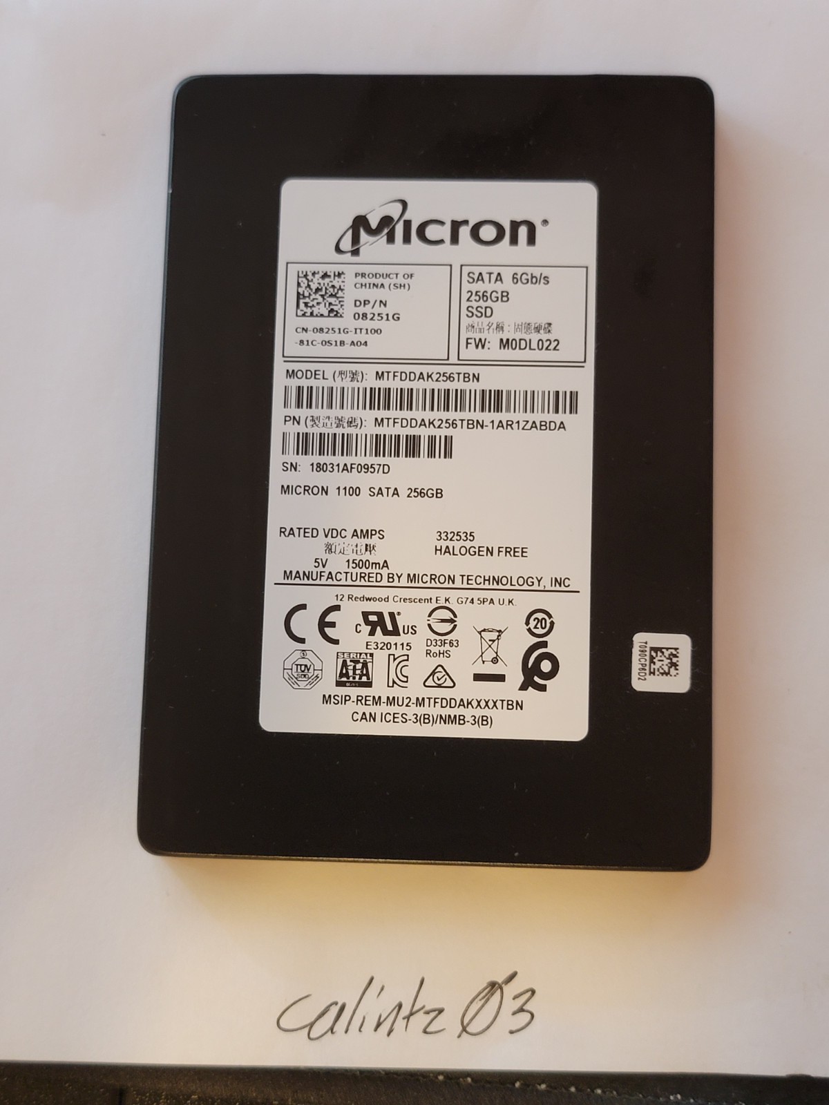 MICRON 1100 256GB SATA 6Gb/s (MTFDDAK256TBN-1AR1ZABDA) - TESTED - GOOD