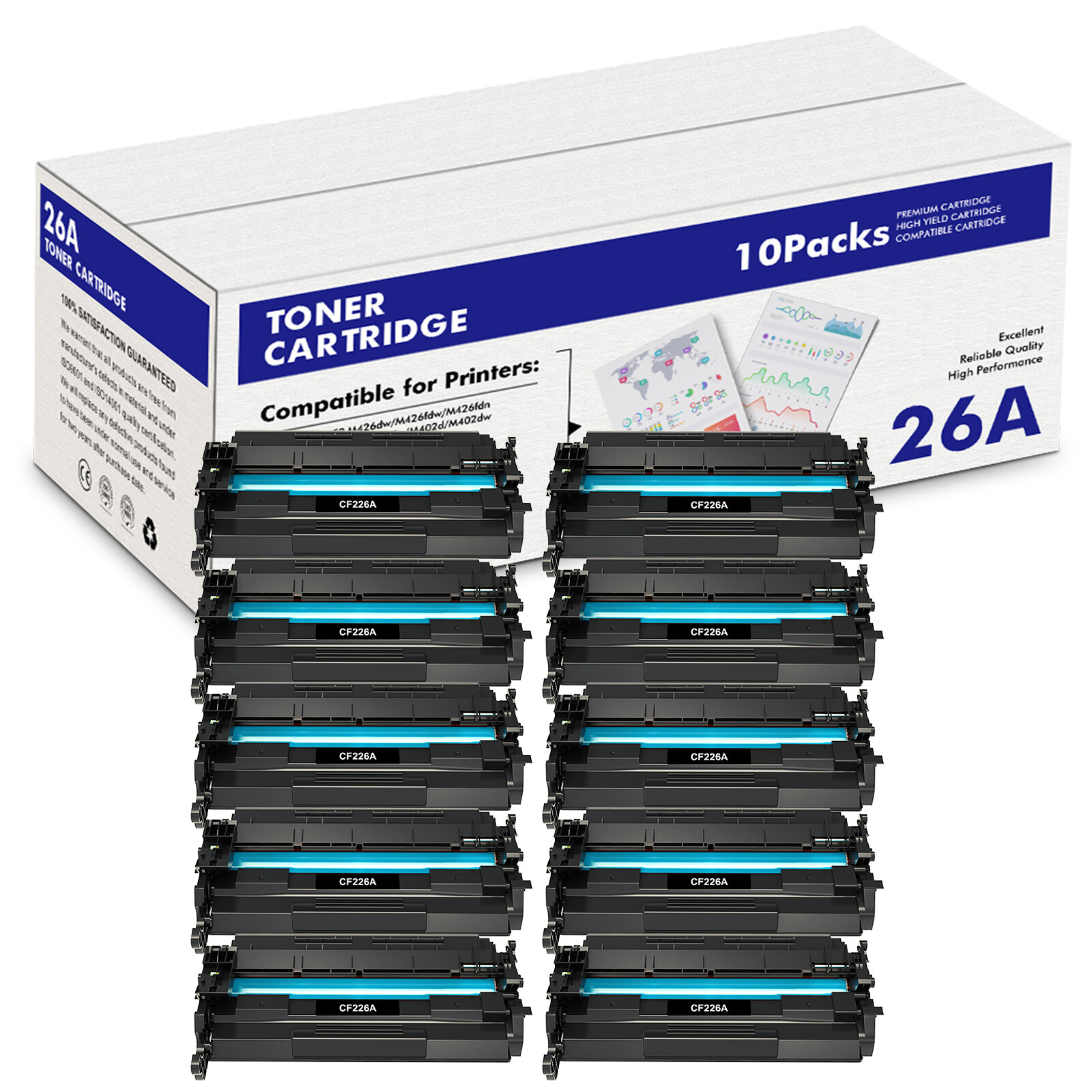 10PK CF226A For HP 26A Toner Cartridge Laserjet Pro M426fdw M402dn M426 M402n