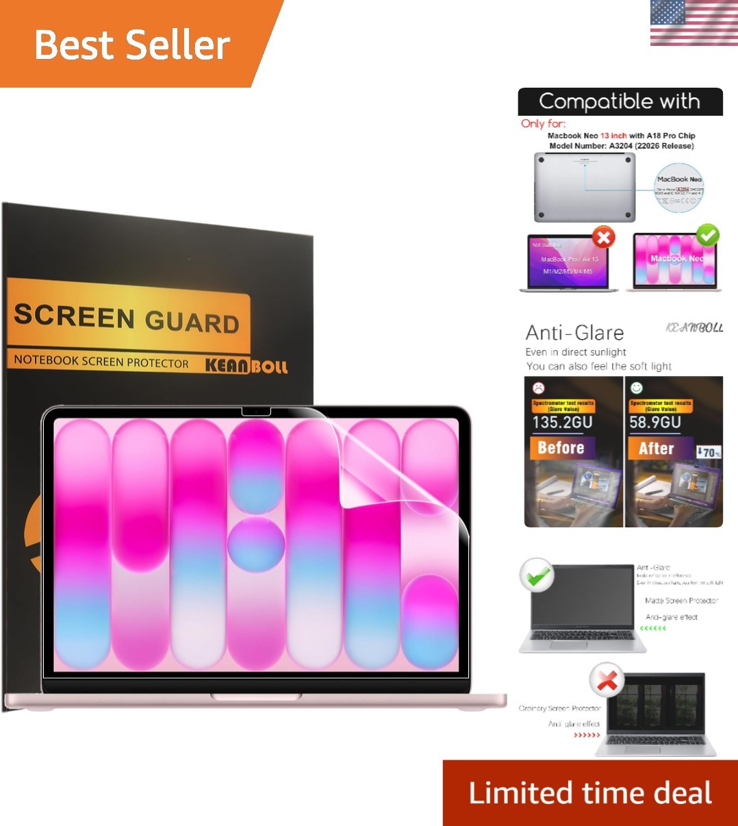 Ultimate 3 Pack Anti-Glare & Water-Resistant Screen Protectors for 13" Displays