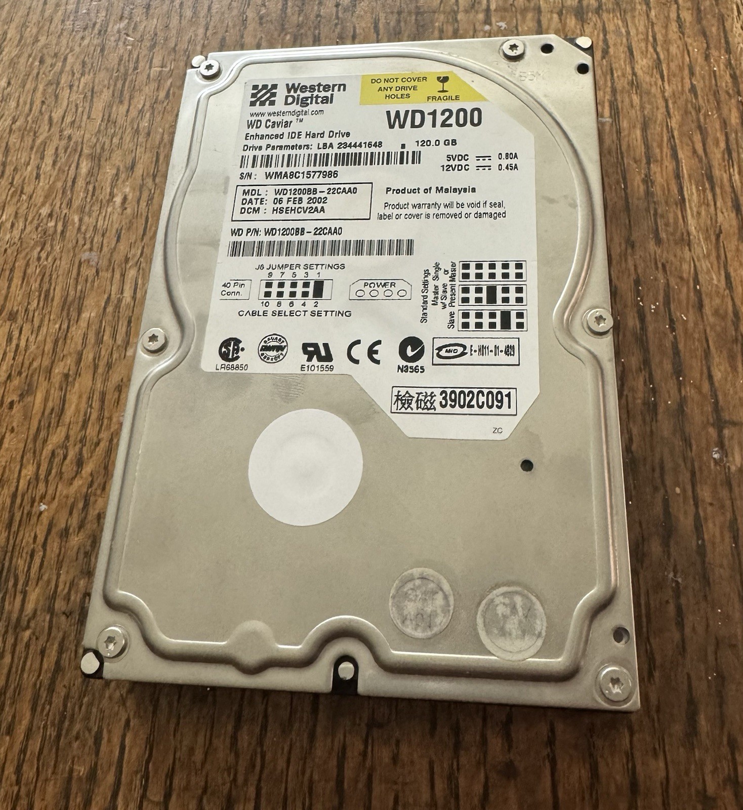 Western Digital WD Caviar WD1200BB 120GB 3.5" IDE 7200RPM 2MB PC HDD