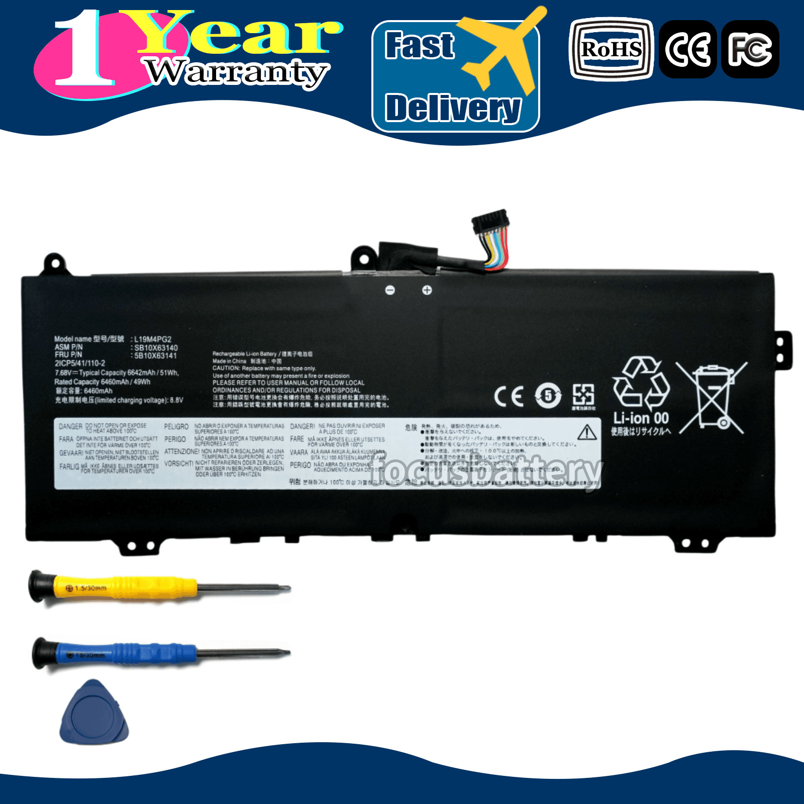 L19M4PG2 SB10X63140 5B10X63141 Battery For Lenovo IdeaPad Flex 5 CB-13IML05 51Wh
