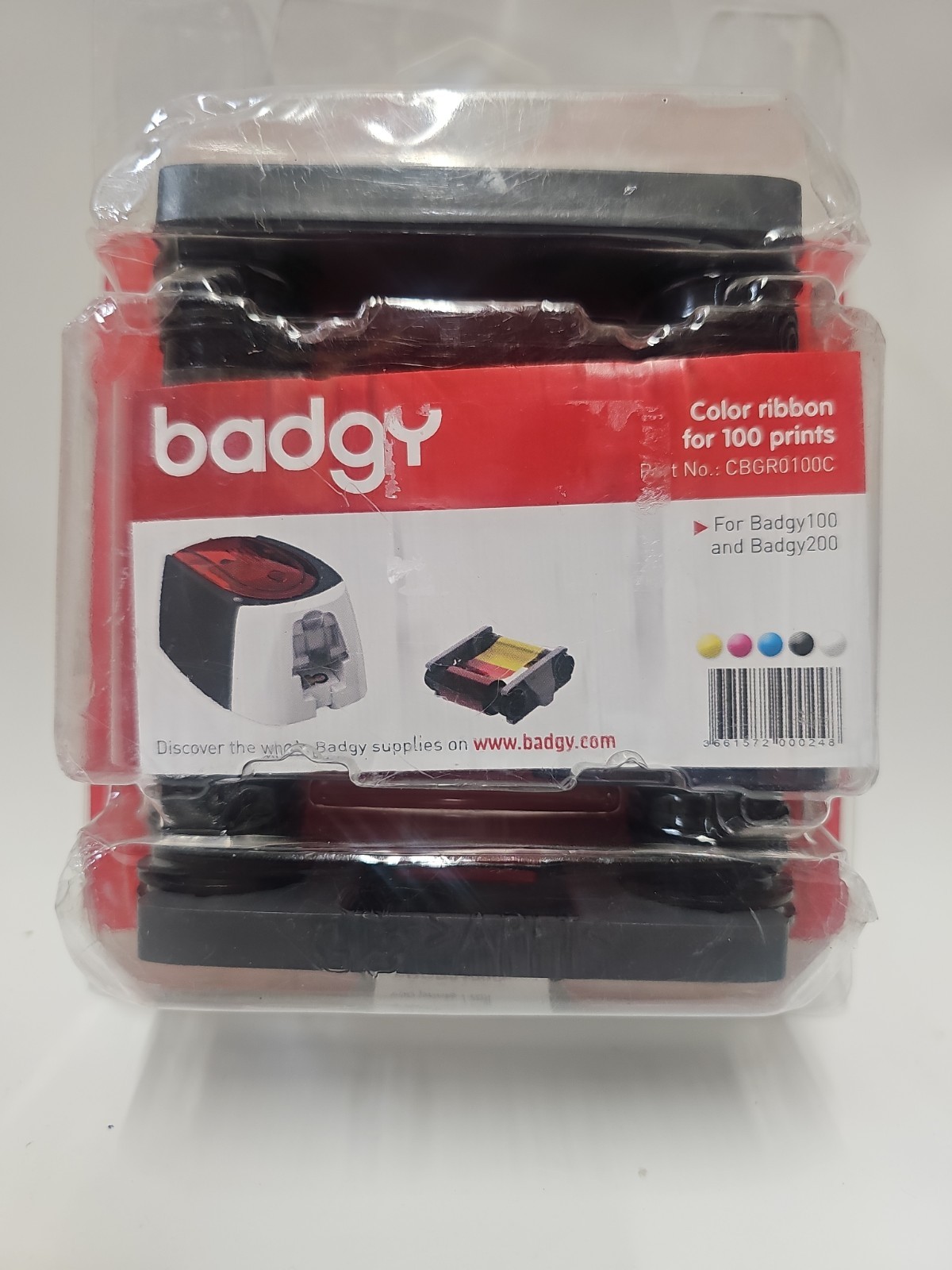 Genuine Evolis CBGR0100C Badgy100 Badgy200 YMCKO Color Ribbon 100 Prints NEW
