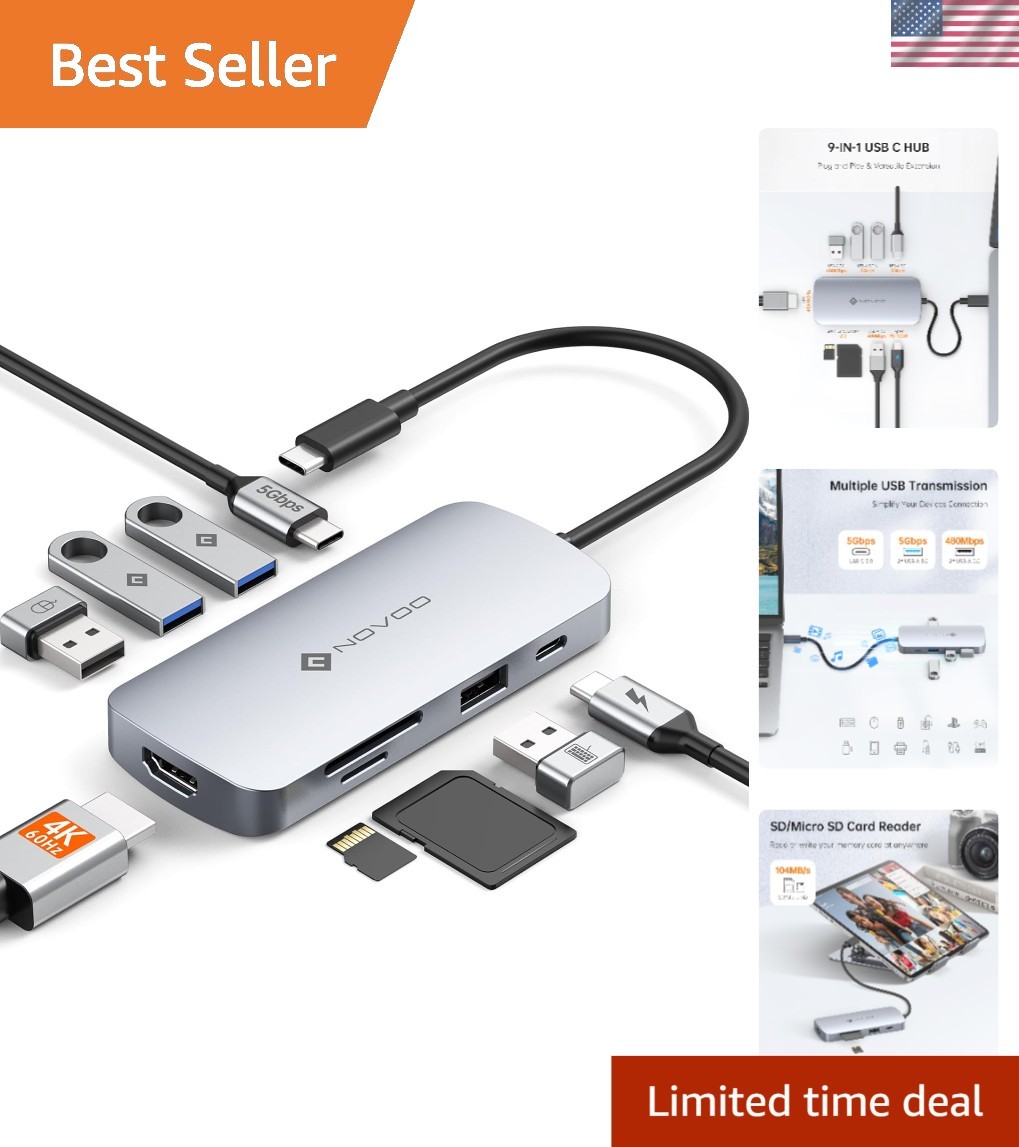 Multiport USB C Hub - 4K HDMI, 5 USB Ports & Fast Charging for Smooth Stream