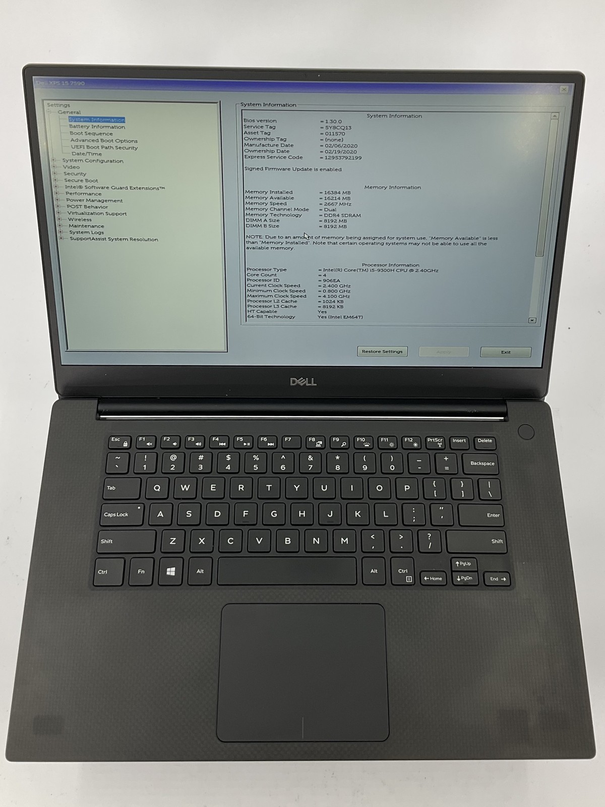 Dell XPS 15 7590 15.6" Core i5-9300H 256GB 16GB W11Pro GTX 1650 *Weak Battery*