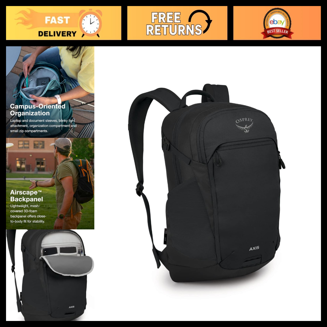 Sleek Laptop Backpack with Sleeve, Water Bottle Pockets & Compression Straps