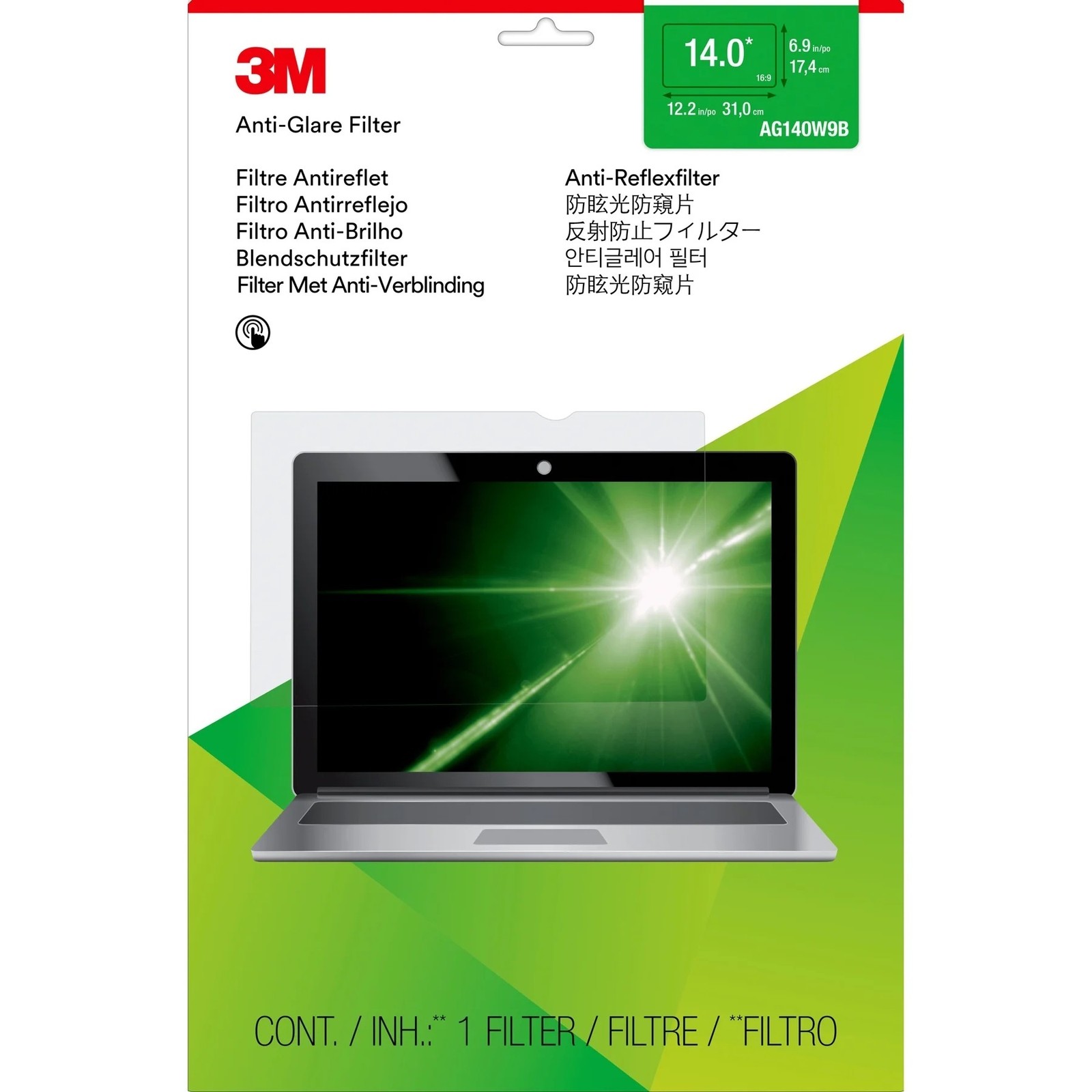 NEW 3M 14" Laptop Anti-Glare Matte Screen Filter 16:9 Touch AG140W9B