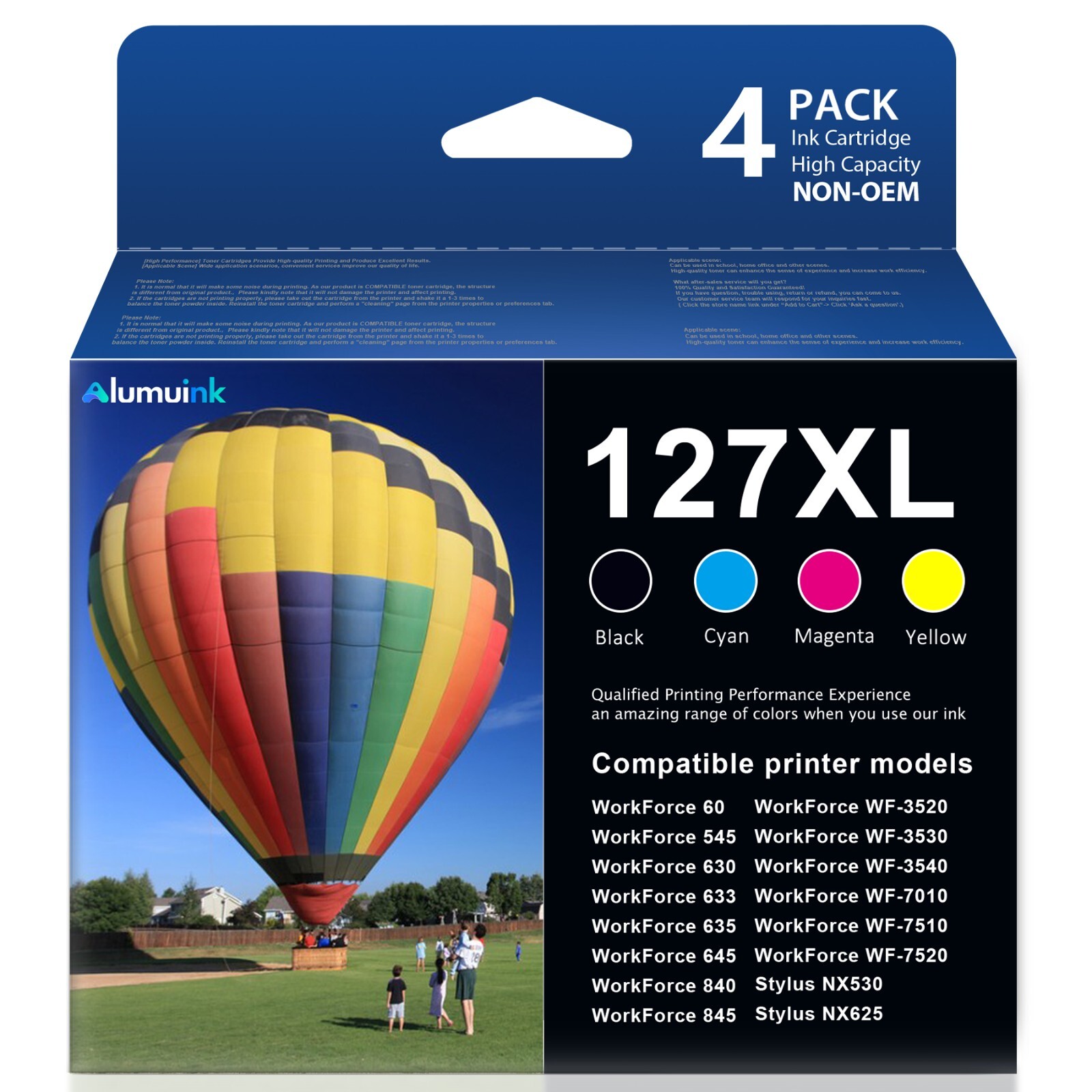 4 Pack 127XL 127 XL Ink Replacement For Epson NX-530 NX-625 WF-3520 WF-3530
