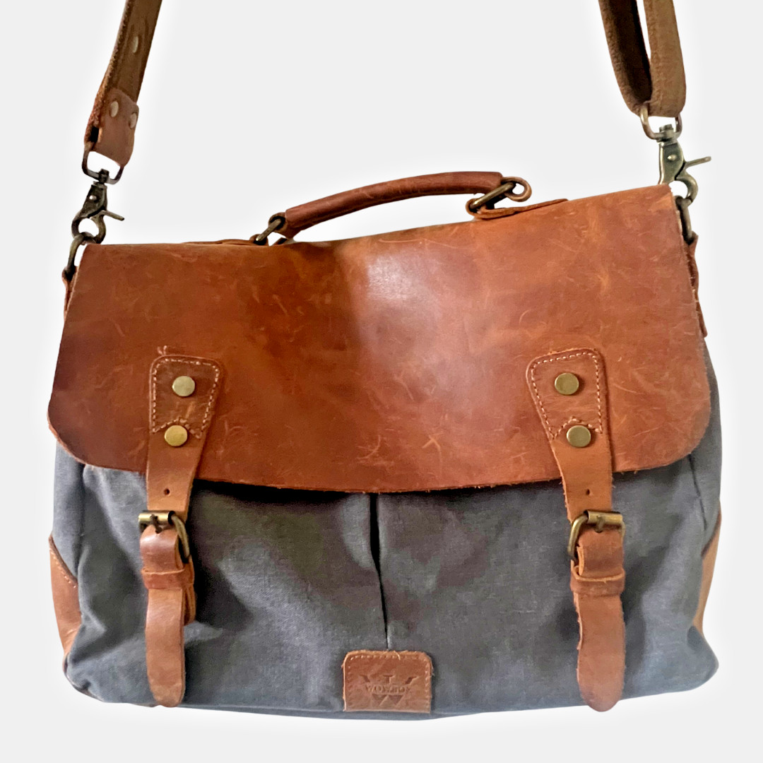 Men's Laptop Messenger bag Genuine Leather and Canvas