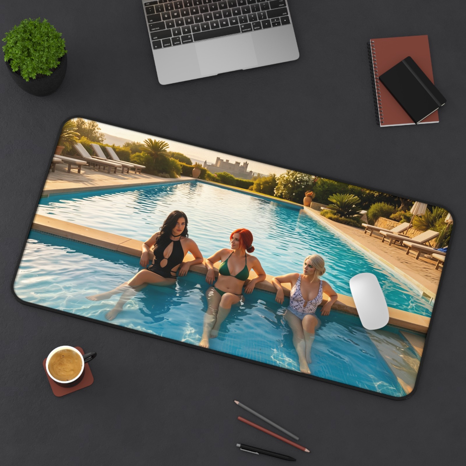 Ciri Triss Yennefer Desk Mat, Witcher Fantasy Mouse Pad, Relaxed Trio