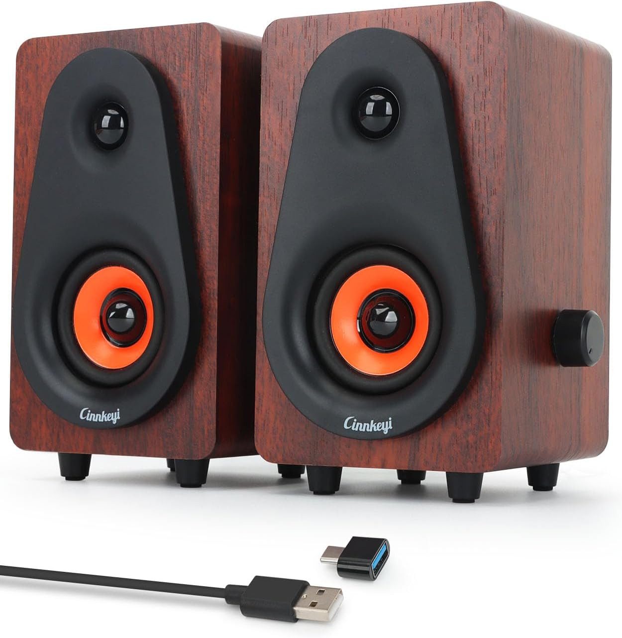 PC Speakers 12W, Wooden Computer Speakers USB Powered with Dual Diaphragm, High-