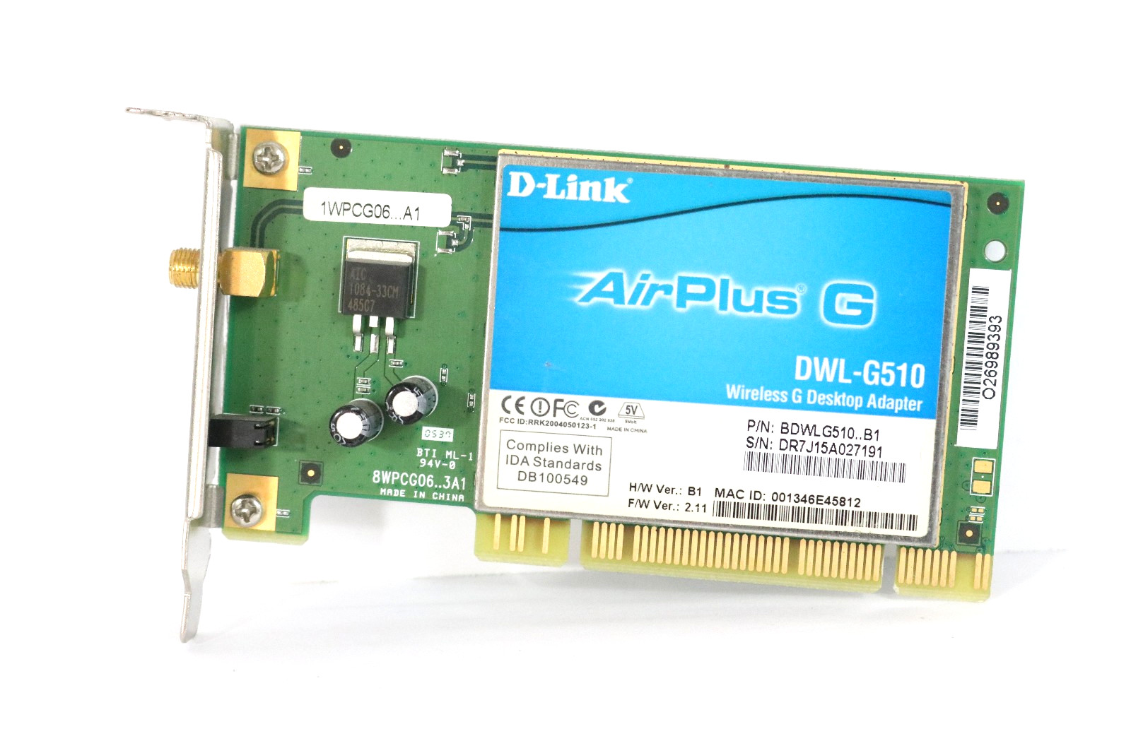 D-Link DWL-G520 High-Speed 2.4GHz 802.11b Up to 54Mbps Wireless PCI Adapter Card