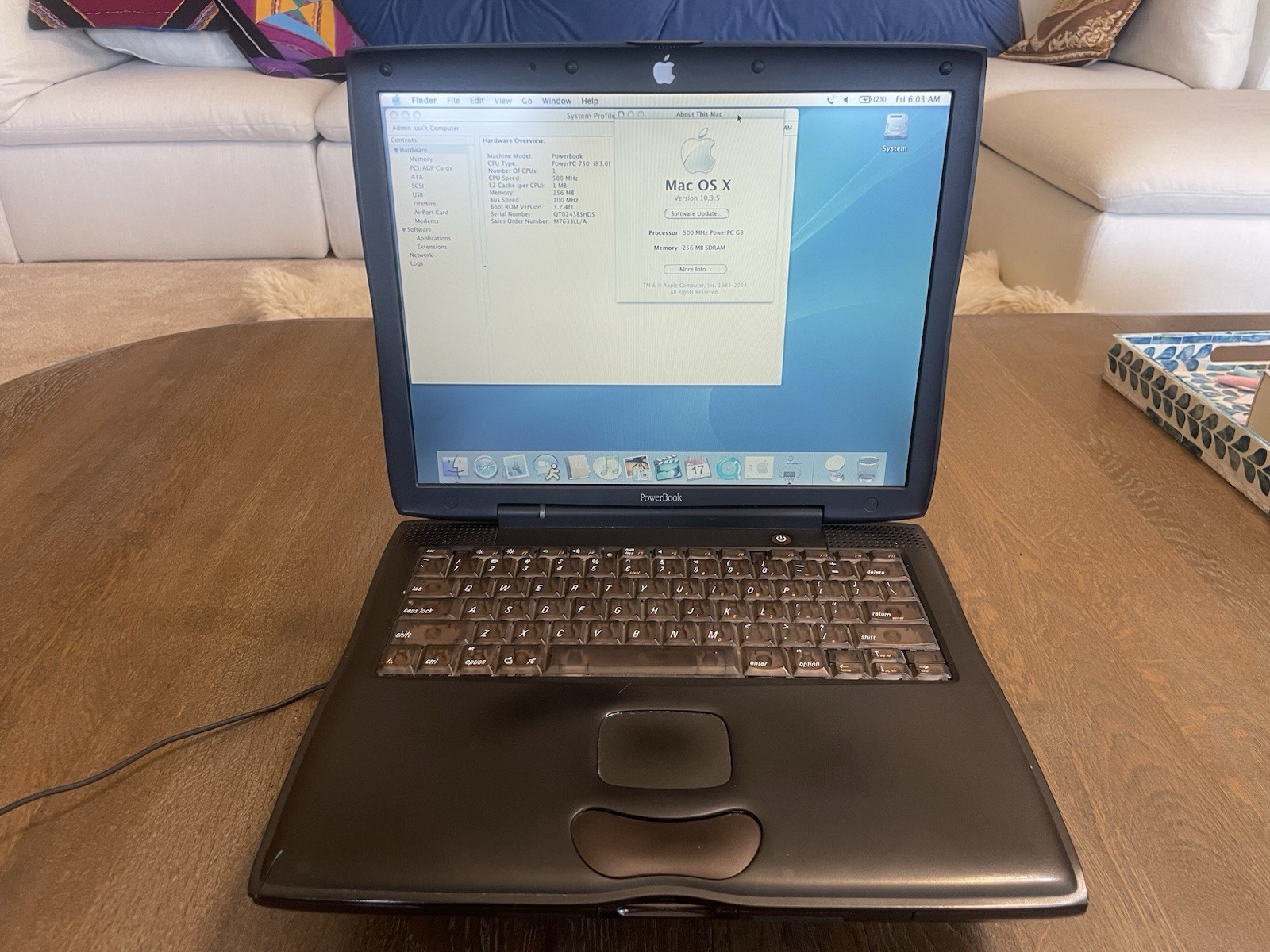 2000 Apple PowerBook G3 Pismo 500MHz M7572 – Working – Mac OS X 10.3.5