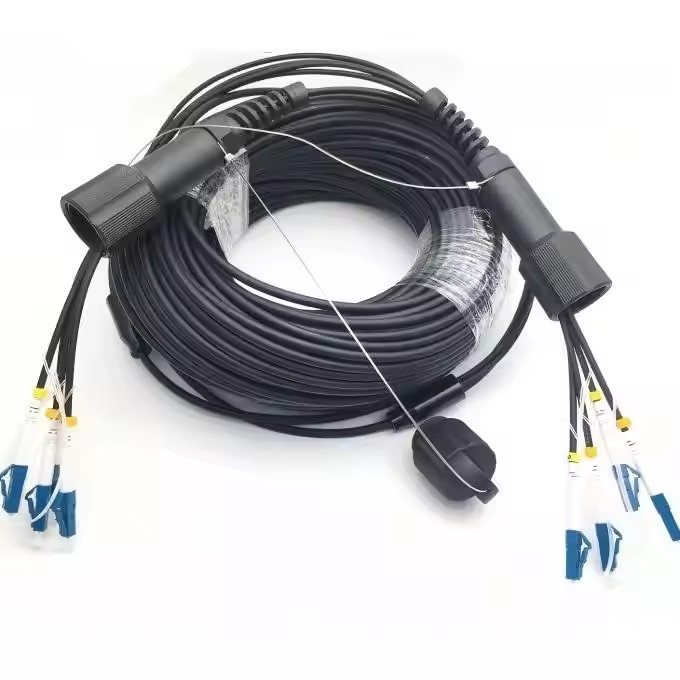 50M LC-LC Waterproof Head SM 4 Strand Armored Field TPU Optical Patch Cord Cable