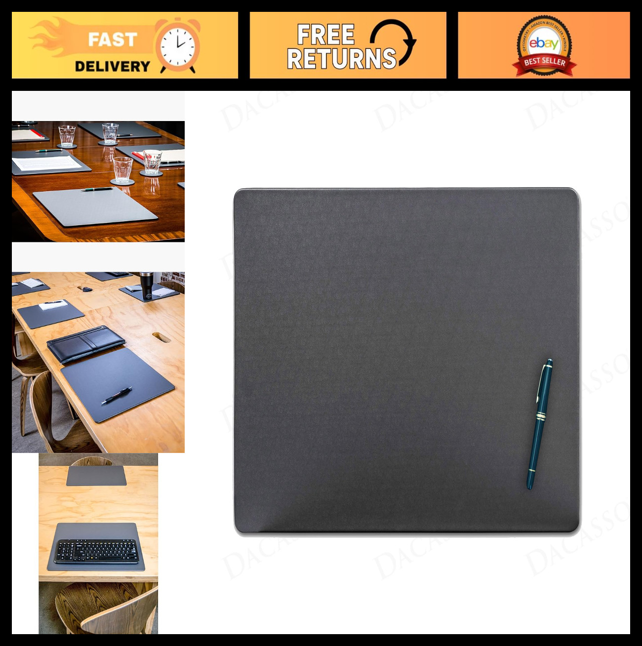 Luxury Gray Leatherette Conference Table Pad - 17"x14" Desk Blotter for Writing