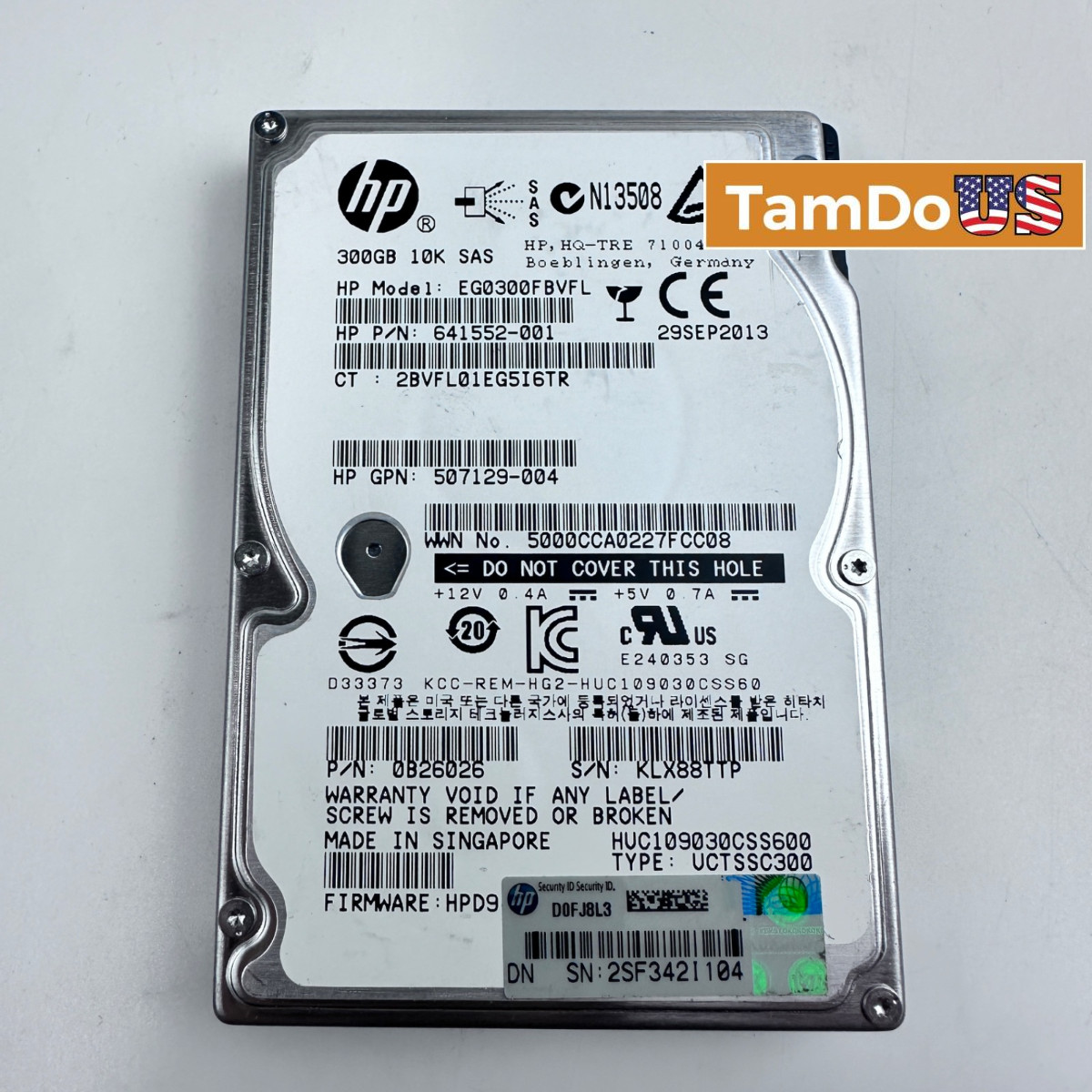 HP 300GB 10K RPM SAS 2.5" Enterprise Server HDD EG0300FBVFL 641552-001 HPD9