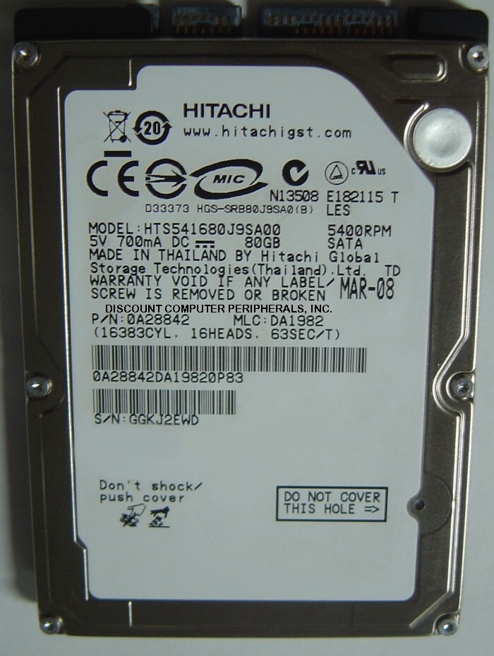 NEW 80GB Hitachi SATA 2.5" 9.5MM hard drive HTS541680J9SA00 NOS USA Seller