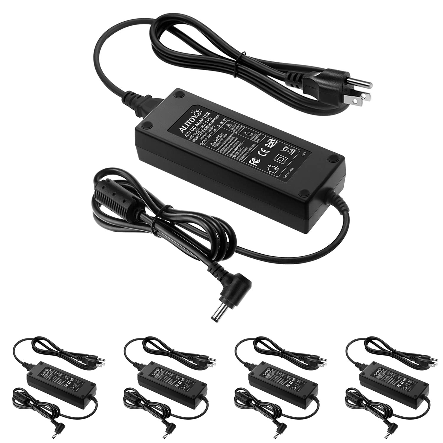 ALITOVE 24V Power Supply Adapter 100-240V AC to DC 24 Volt 5A 5 Pack, Black
