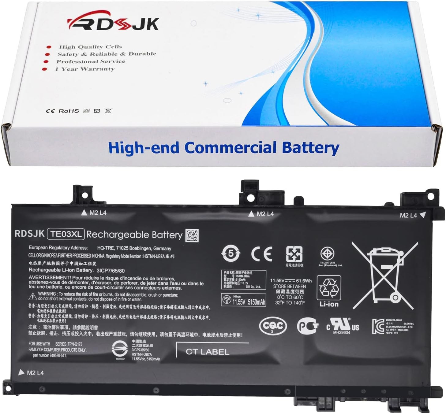 TE03XL 11.55V 61.6Wh Battery for HP Pavilion ebook PC 15 Omen 15 AX033DX 15