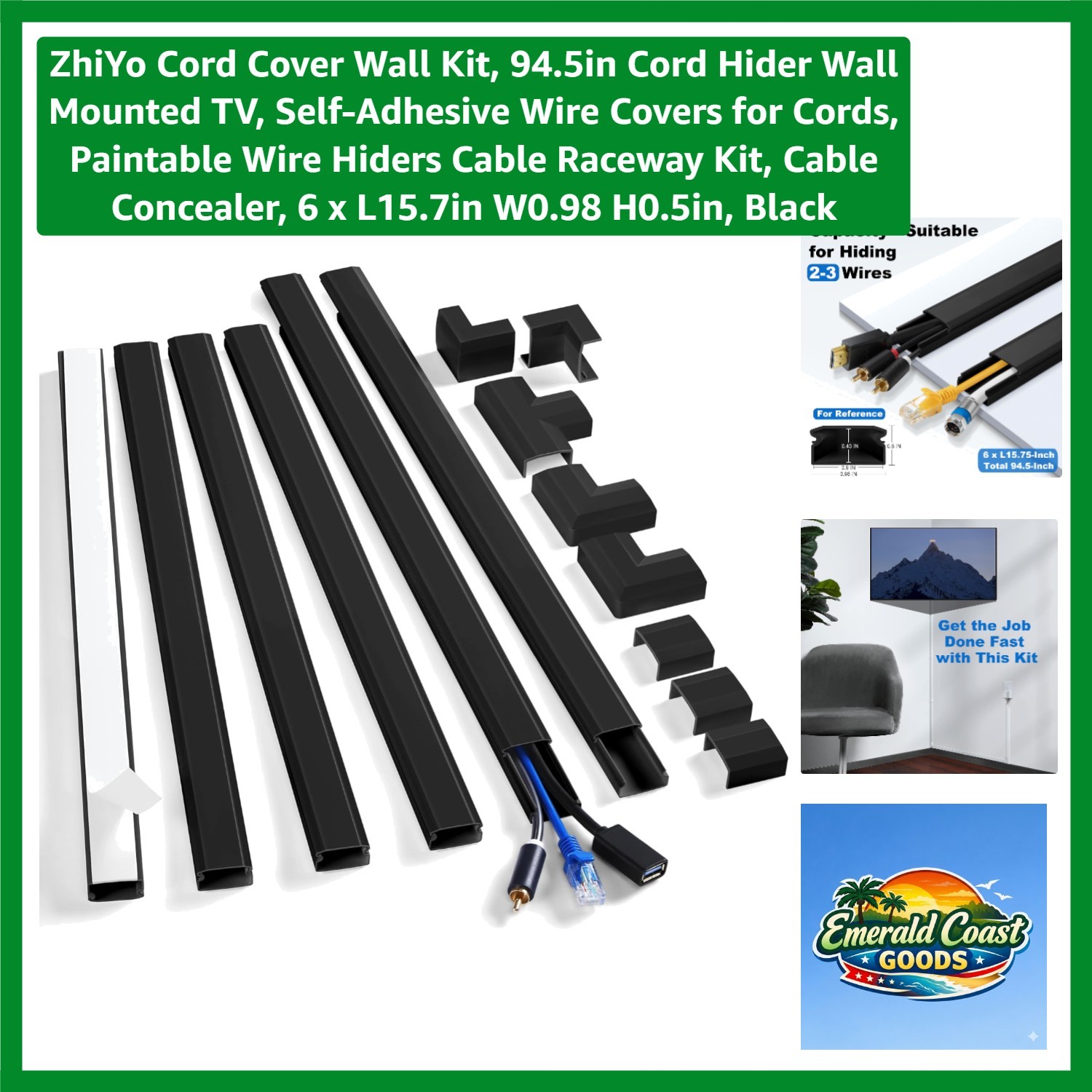 Elegant 94.5-Inch Self-Adhesive Cord Cover Kit for Modern Cable Management