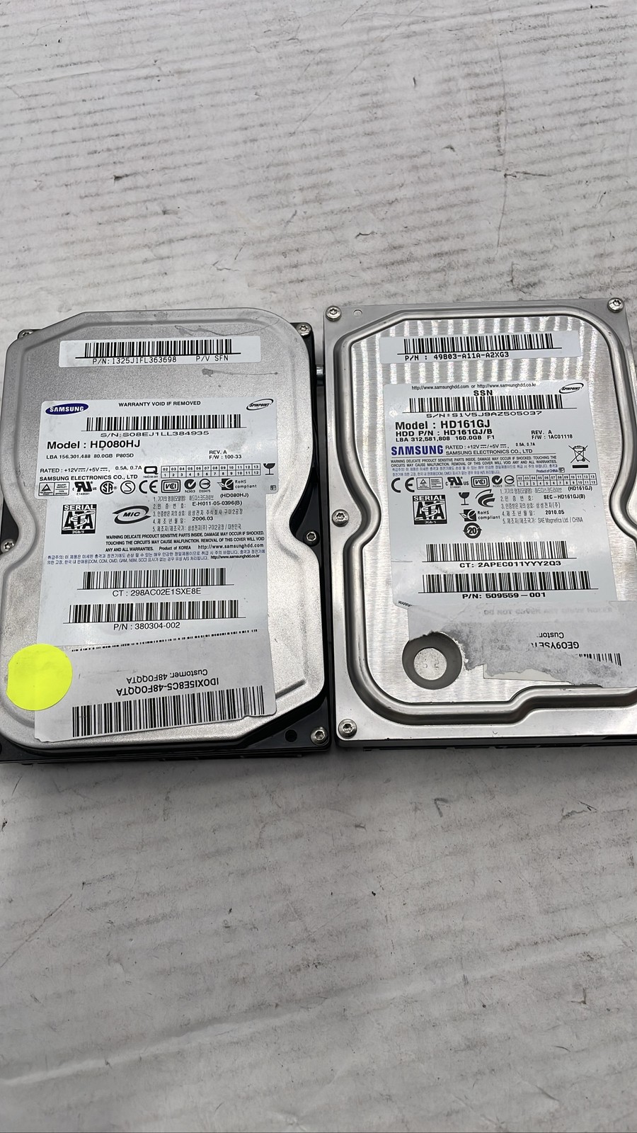 Samsung HD080HJ 80GB & HD161GJ 160GB 3.5-inch SATA Internal HDD Lot of 2