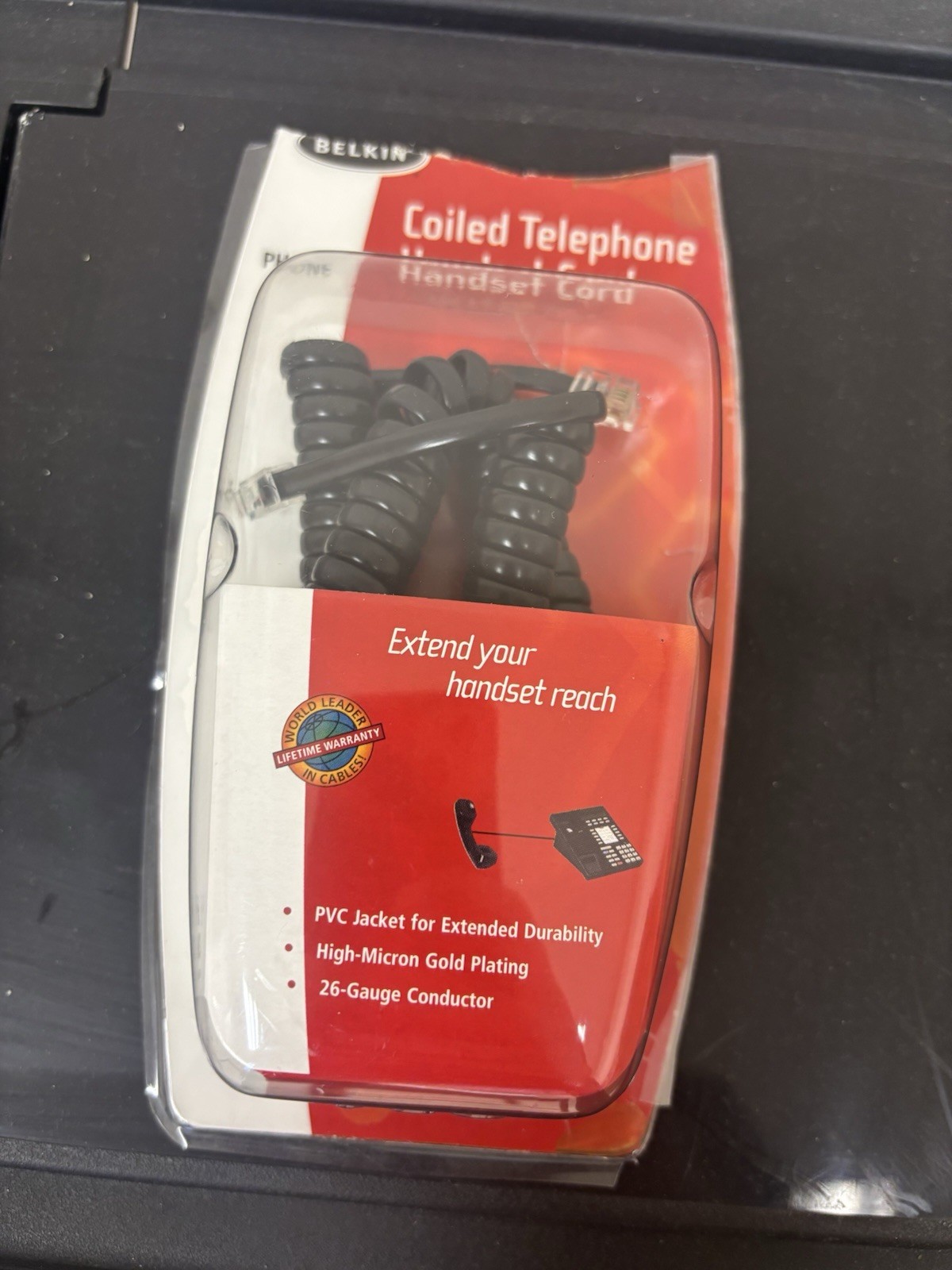 BELKIN Black Modular Phone Coil Cord Telephone Handset Cable 12ft.