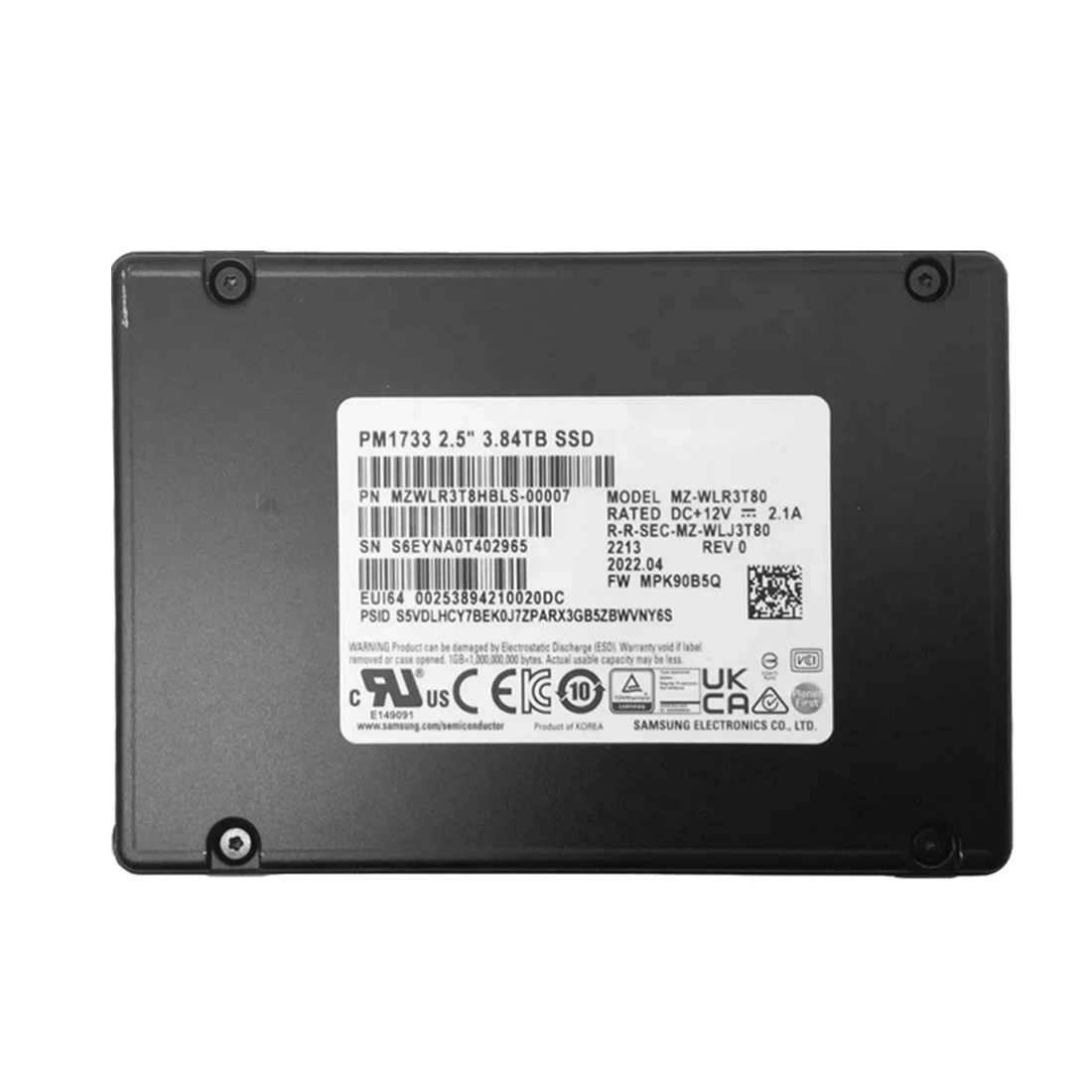SAMSUNG MZ-WLJ3T80-3.2TB-CAP 3.84TB NVME GEN4 U.2 PM1733 2.5IN SSD
