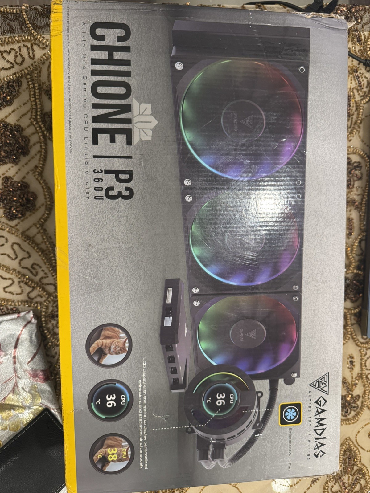 GAMDIAS CHIONE P3 360U 360mm AIO Liquid CPU Cooler 120mm ARGB Black
