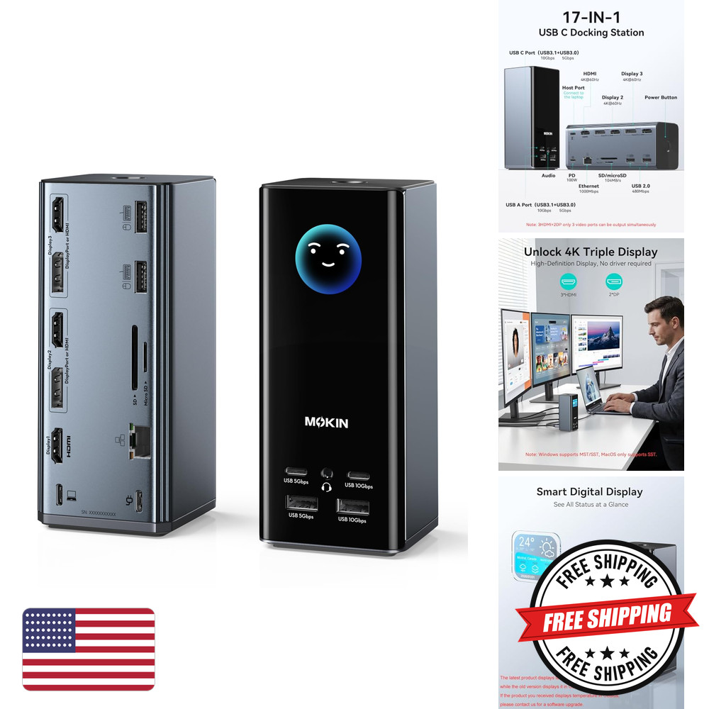 MOKiN 17-in-1 USB C Docking Station Dual Monitor USB Hub MODK2403-US-1