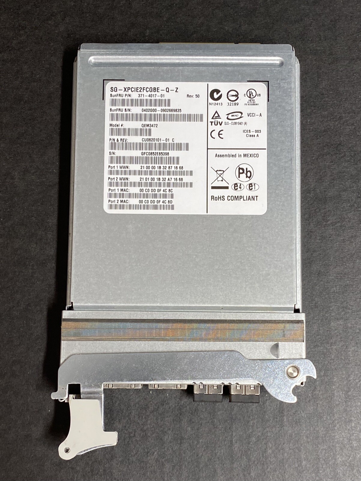 Sun 371-4017 SG-XPCIE2FCGBE-Q-Z Dual 4Gb FC Dual Gb Ethernet PCI-E Host Adapter