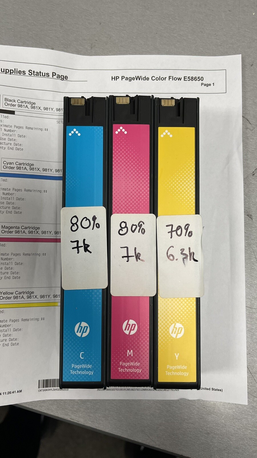 ✅Lot Of 3 C/M/Y✅70%- 80%✅HP OEM 981X HI-YLD INKS LOR09A/LOR10A/LOR11A For HP 586
