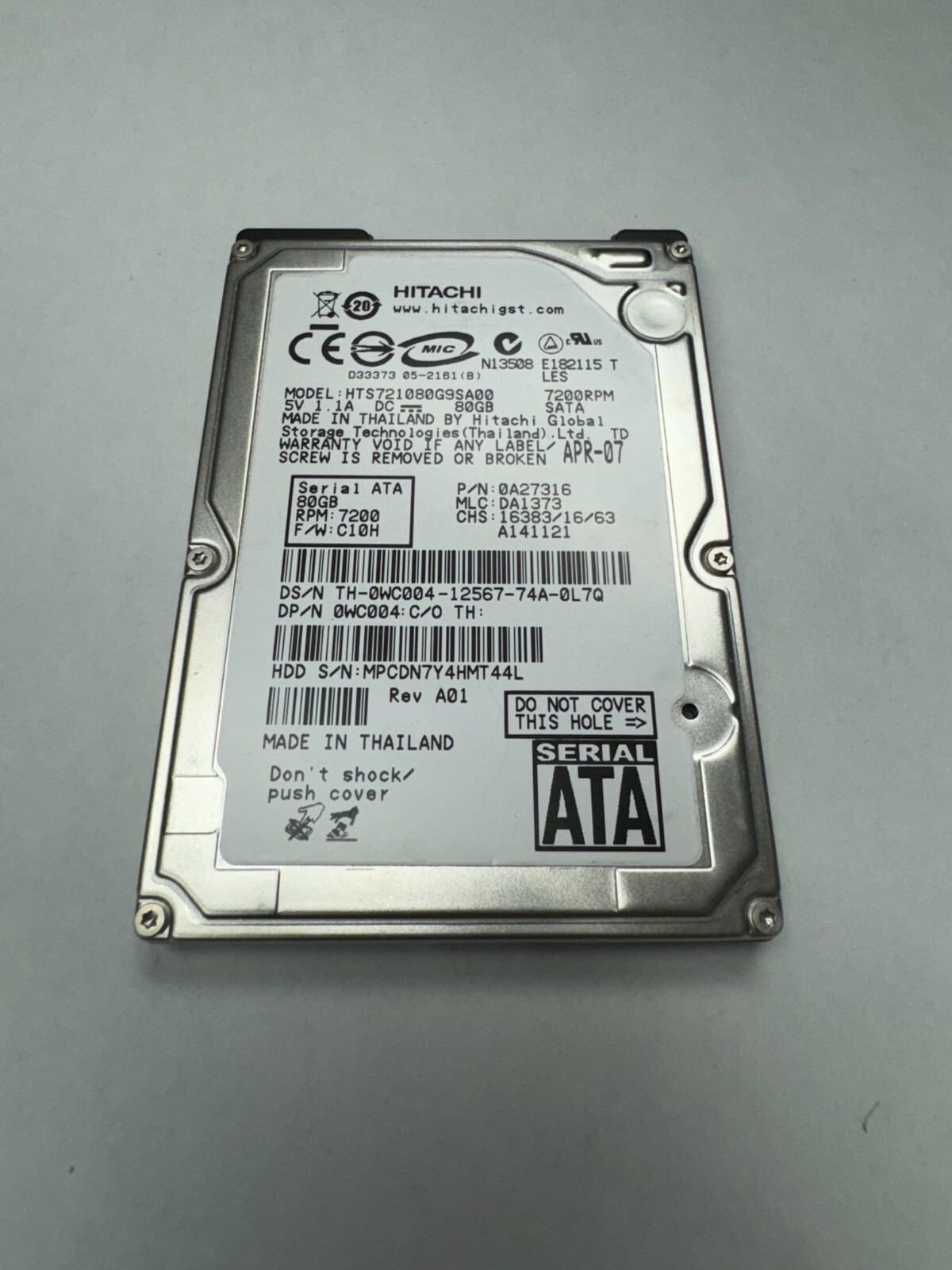 Hitachi Travelstar 7K100 HTS721080G9AT00 80GB Internal 7200RPM 2.5" (0A25023)...