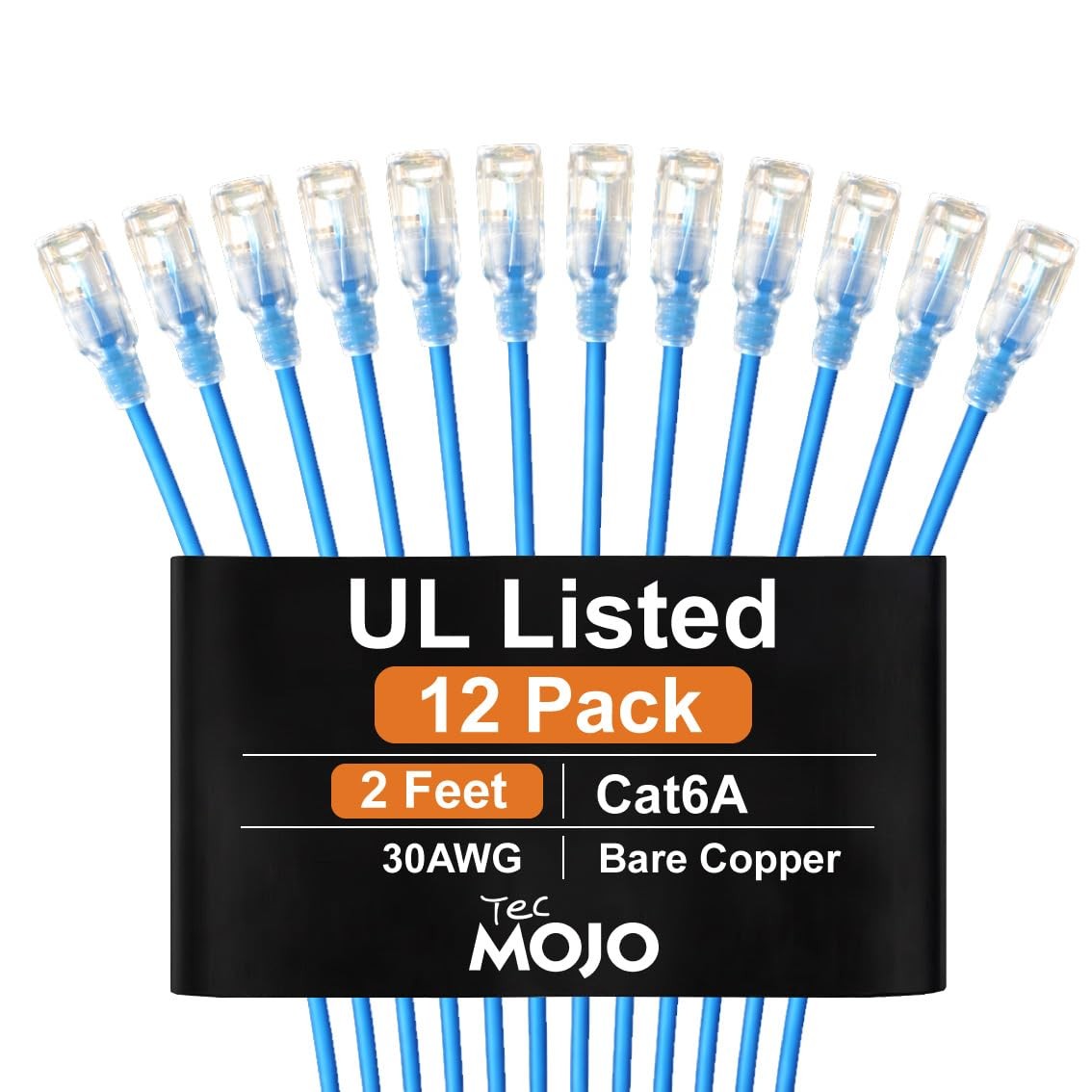 UL Listed Ultra-Slim Cat6a 2ft Ethernet Cable, 30AWG 100% Pure Copper, 10Gbps...