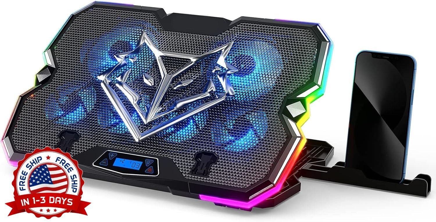 Almohadilla de enfriamiento para computadora portátil con luces RGB Negra NUEVO