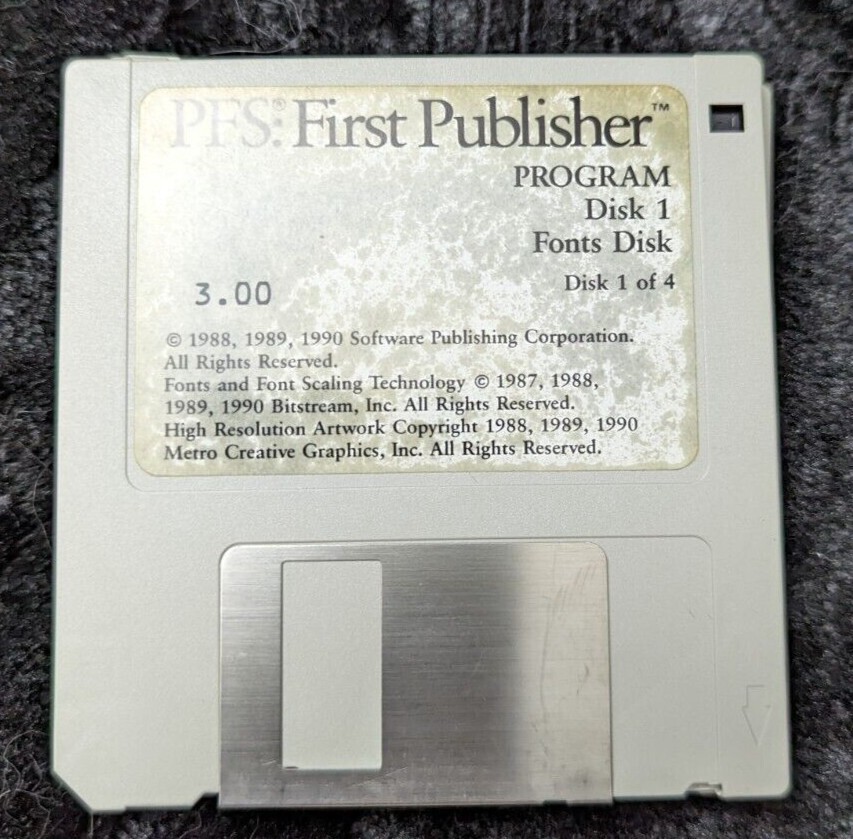 Vintage PFS First Publisher 3.0 On 3.5" Floppy Disks, SPC Publishing 1990