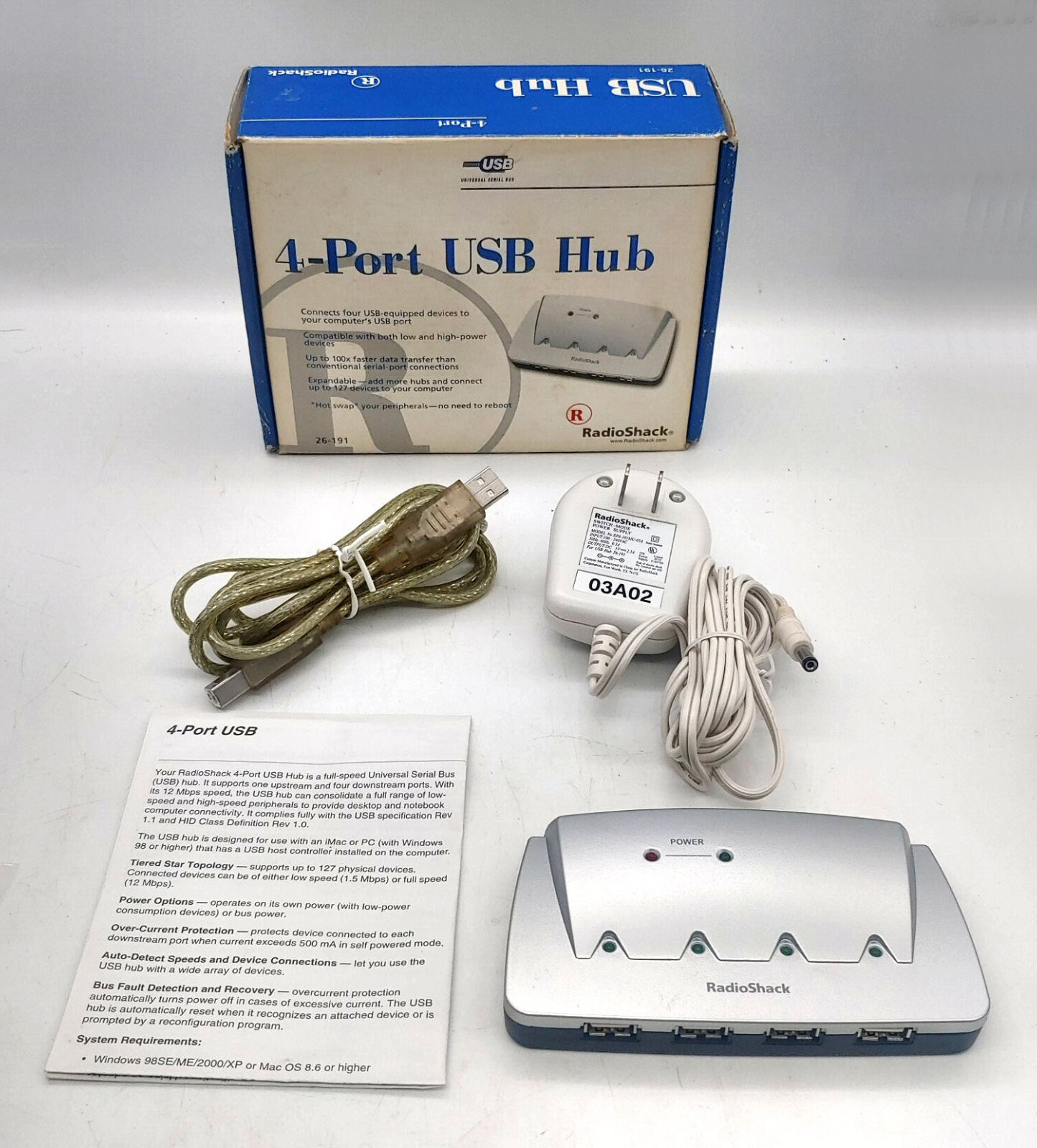 Radio Shack 4-Port USB Hub with Original Box and Manual (As-Is)