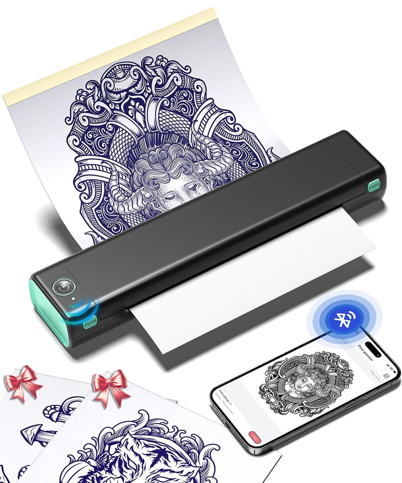 Phomemo M08F Bluetooth Tattoo Stencil Printer w/ 10 Transfer Paper Black Green