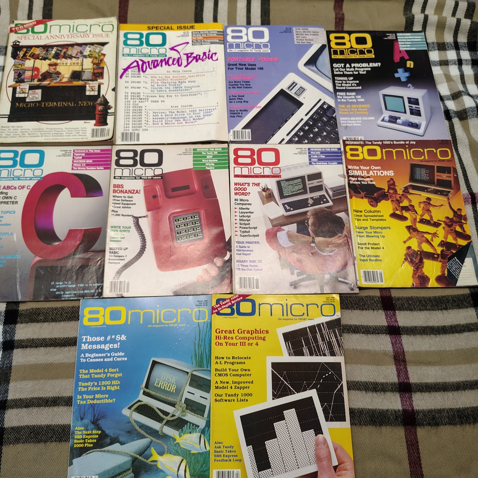 Vtg Lot of 10 Issues 80 Micro computing Magazine Trs-80  1985 1986