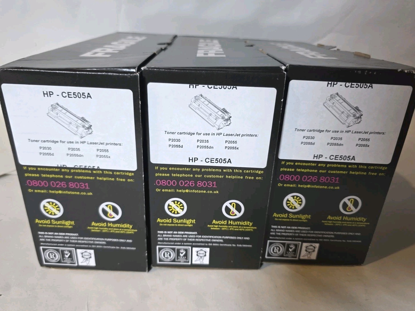 3 Pack CE505A Black Toner Cartridges for HP 05A - BRAND NEW - OPEN BOX