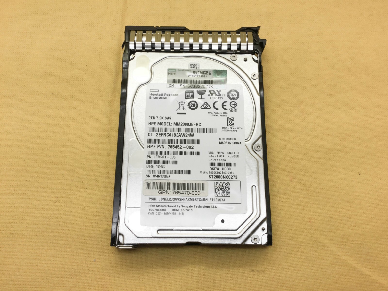 765466-B21 HP 2TB 12G SAS 7.2K RPM 2.5" 512E HDD 765873-001 765452-002 