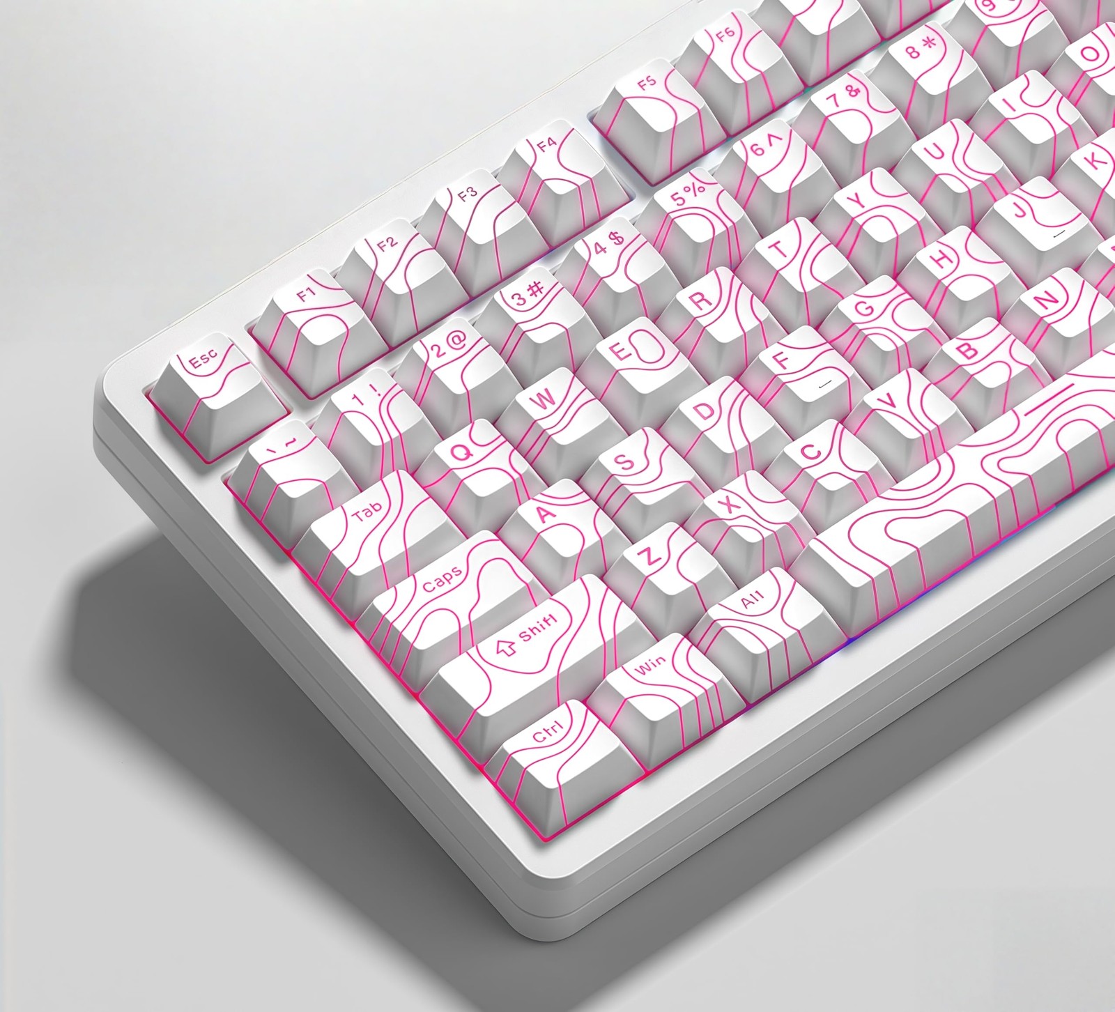 119 PCS White Topographic Shine Through PBT Keycaps Cherry Profile Custom Board