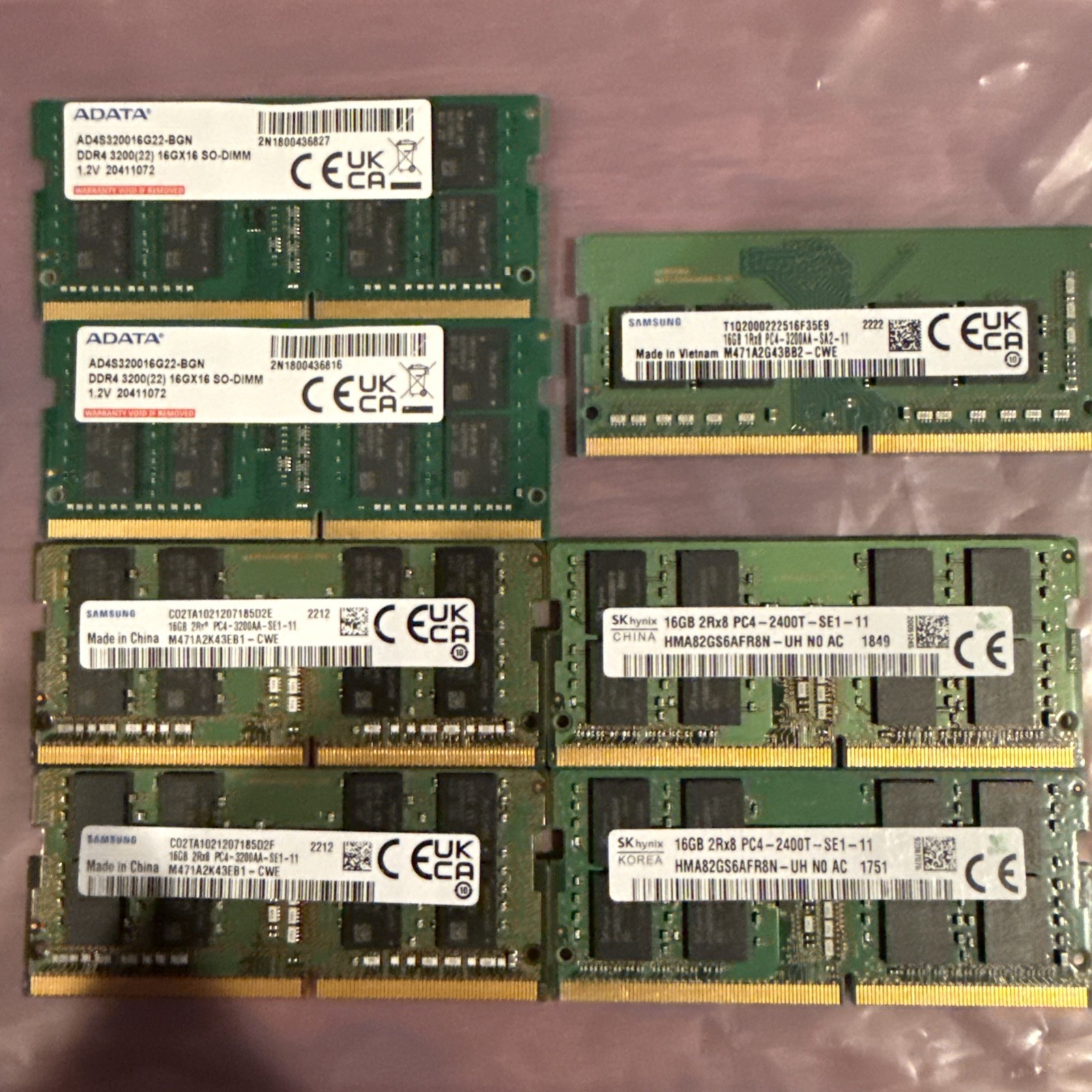LOT OF 7 - 16GB DDR4-3200AA 2666v SODIMM PC Laptop Memory RAM #L7