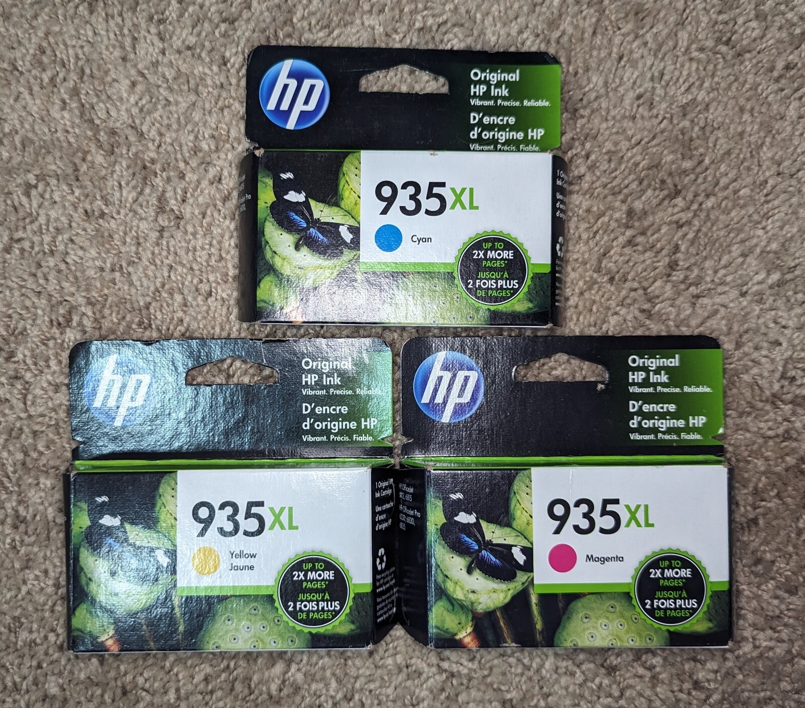 3 Genuine HP 935xl Ink Cartridges - CYAN MAGENTA YELLOW - Exp 2023 - NEW