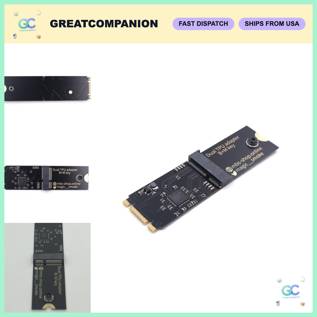 Coral Dual Edge TPU M.2 2280 B+M Key PCIe x1 Gen2 Adapter Board with Screw