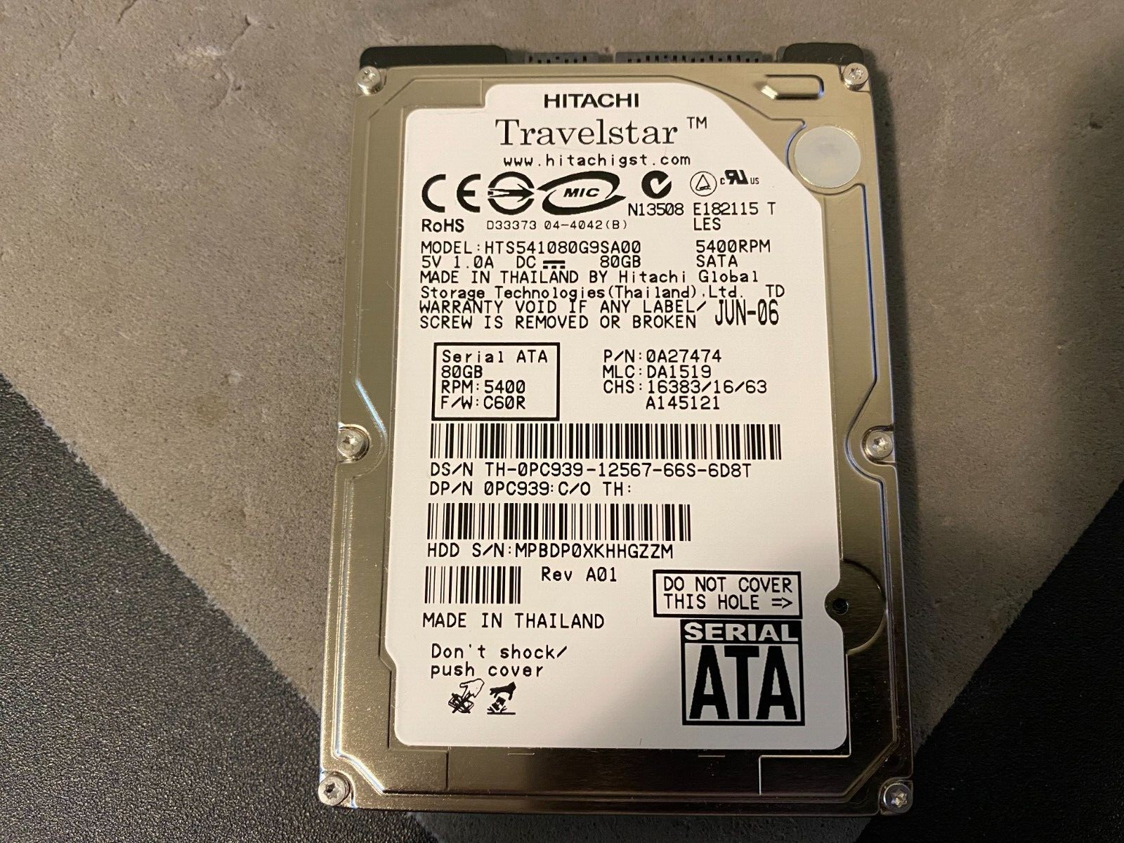 Hitachi Travelstar 5K100 HTS541080G9SA00 80GB Internal 5400RPM 2.5" (0A27474)...